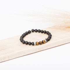 Bracelet homme - Pierre de lave - Oeil de tigre - Argent - HELIOS