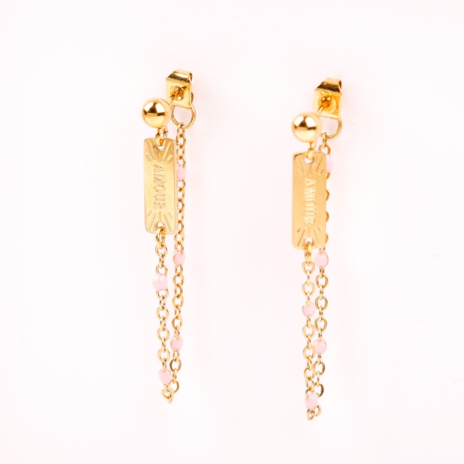 Boucles d'oreilles - Chaîne couleur - Acier inoxydable - AMOUR