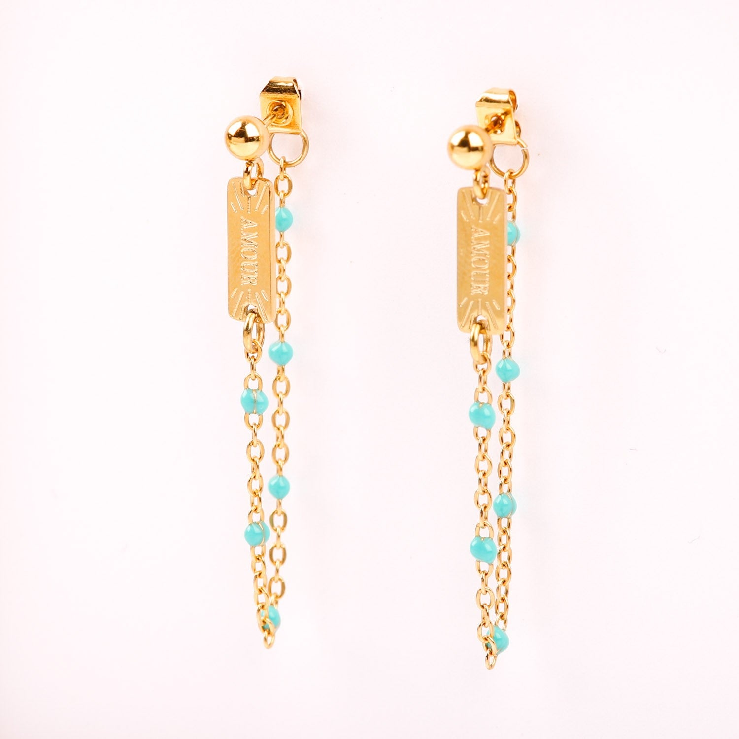 Boucles d'oreilles - Chaîne couleur - Acier inoxydable - AMOUR