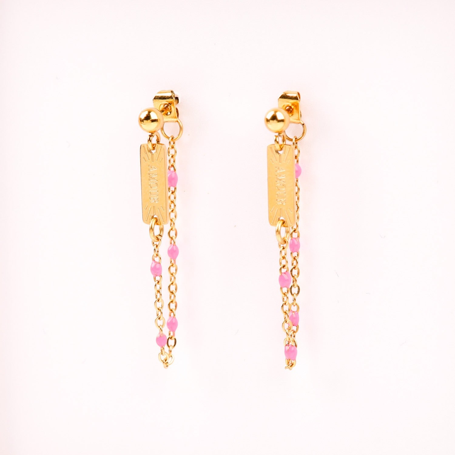 Boucles d'oreilles - Chaîne couleur - Acier inoxydable - AMOUR