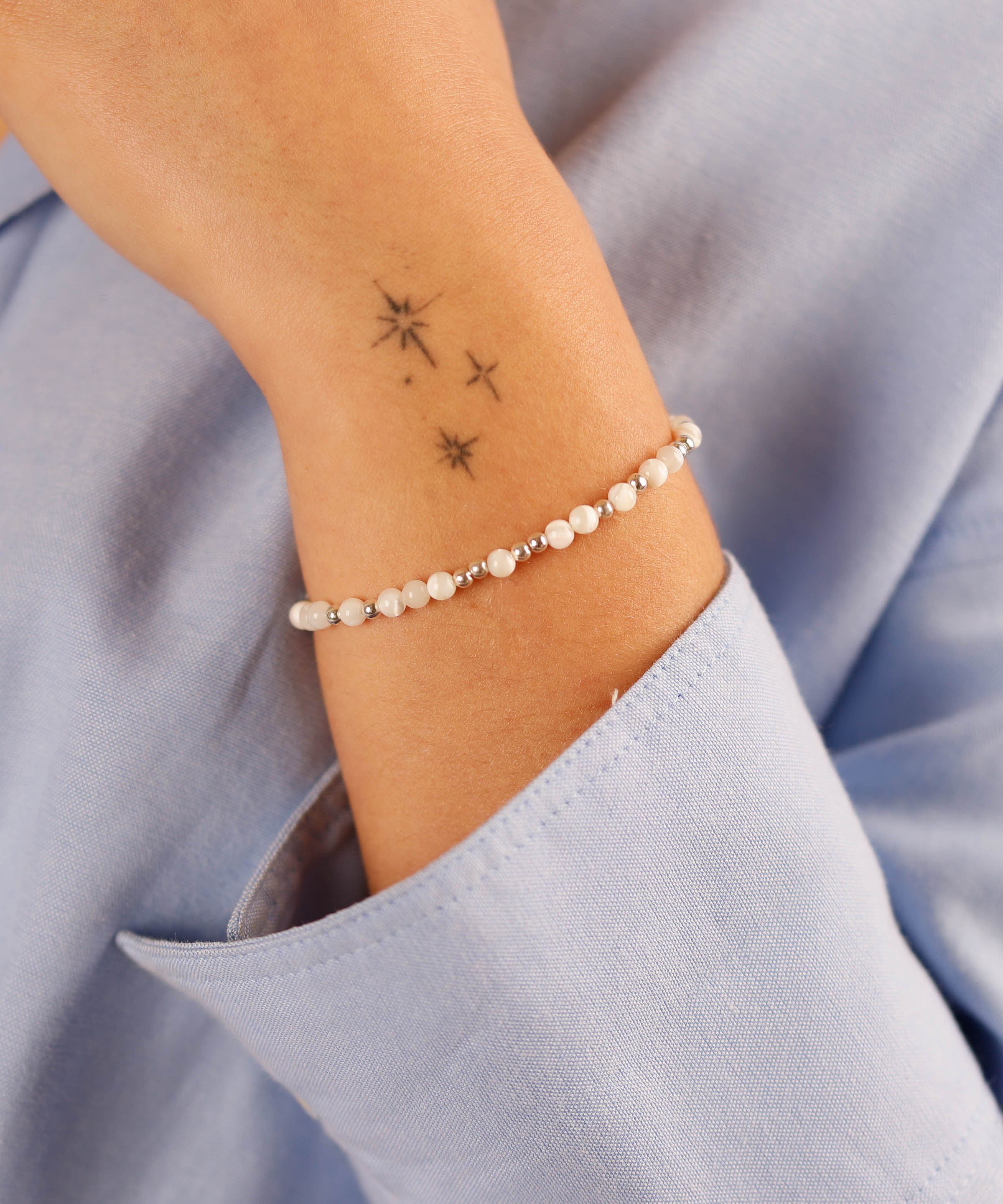 bracelet en perle d'argent 925 et de nacre pour femme