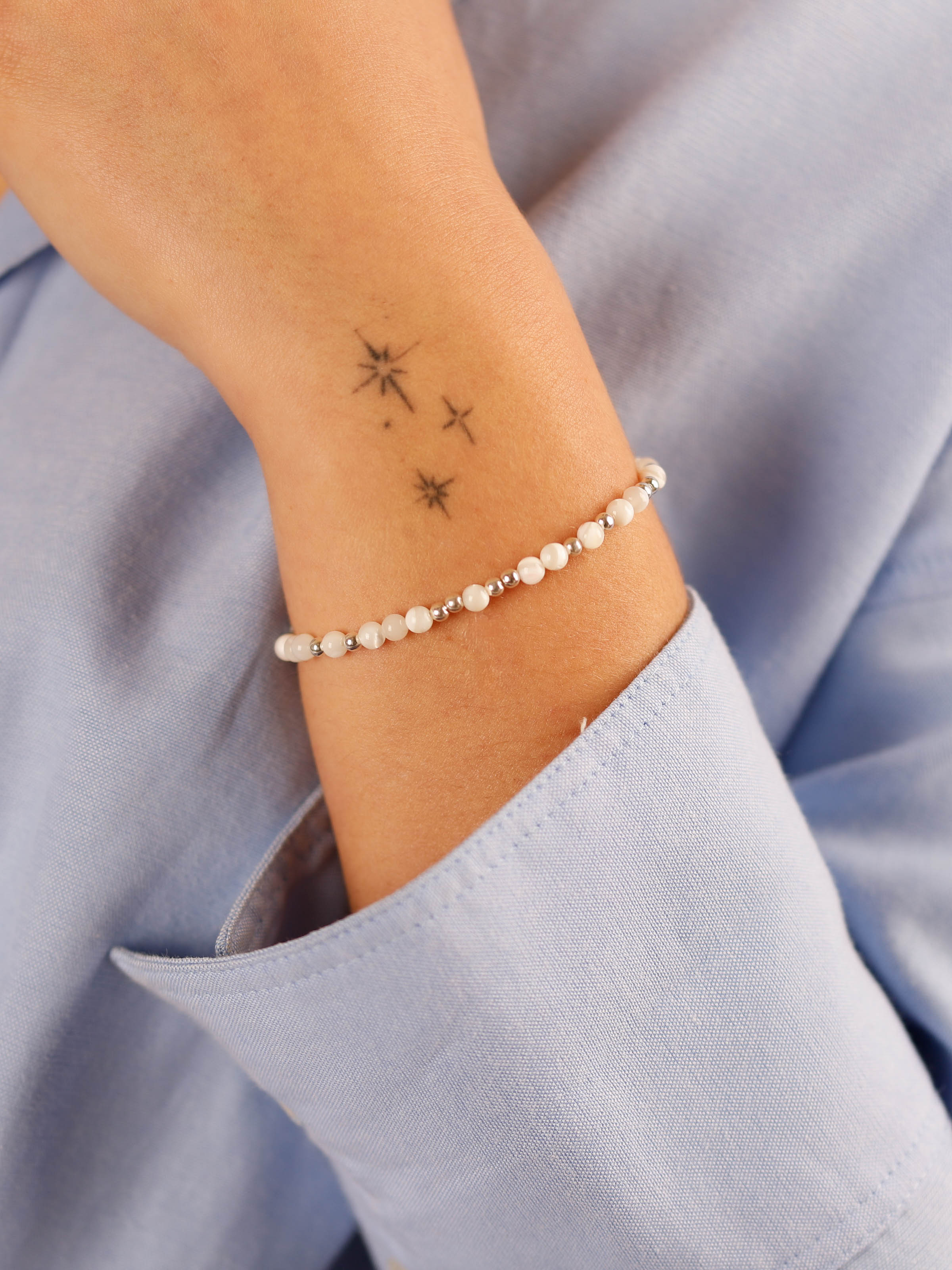 bracelet en perle d'argent 925 et de nacre pour femme