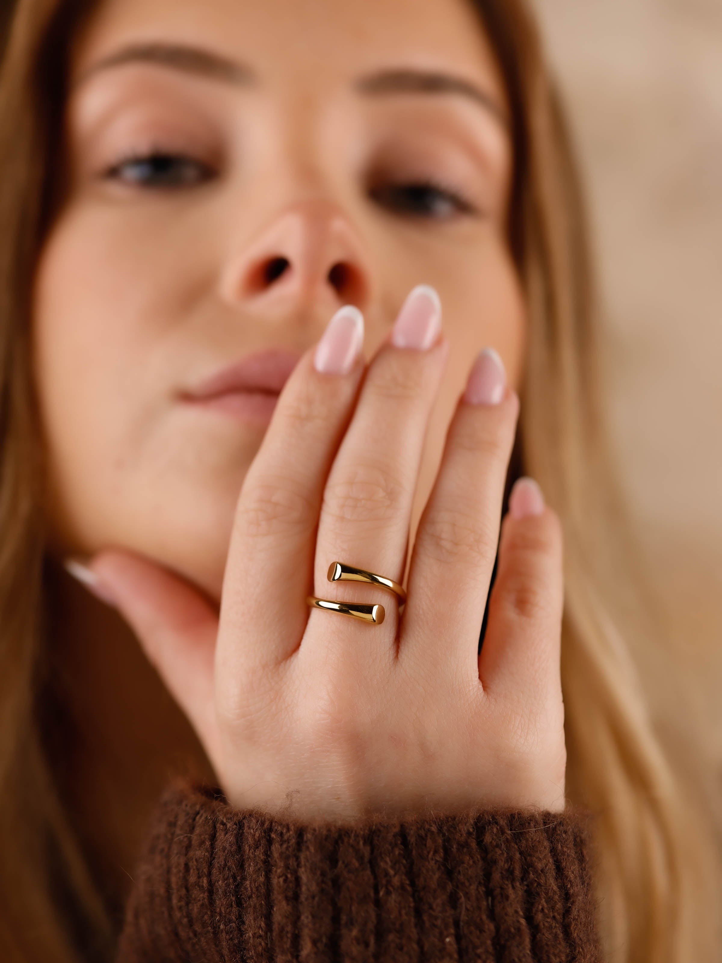 bague en acier inoxydable réglable pour femme 