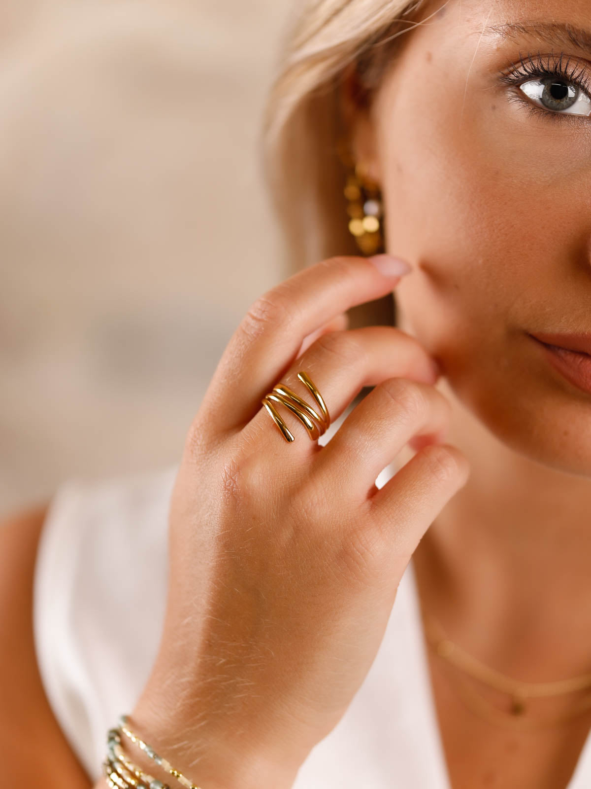 bague réglable en acier inoxydable pour femme 