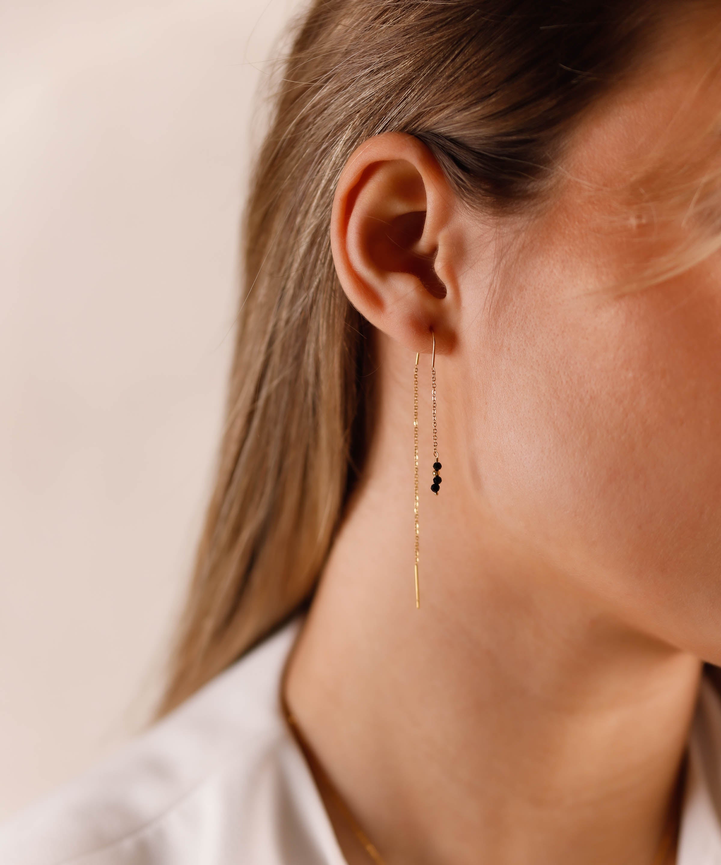 boucles d'oreilles chaîne fine en acier inoxydable et onyx pour femme 