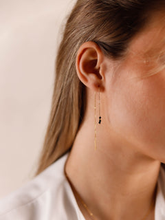 boucles d'oreilles chaîne fine en acier inoxydable et onyx pour femme 