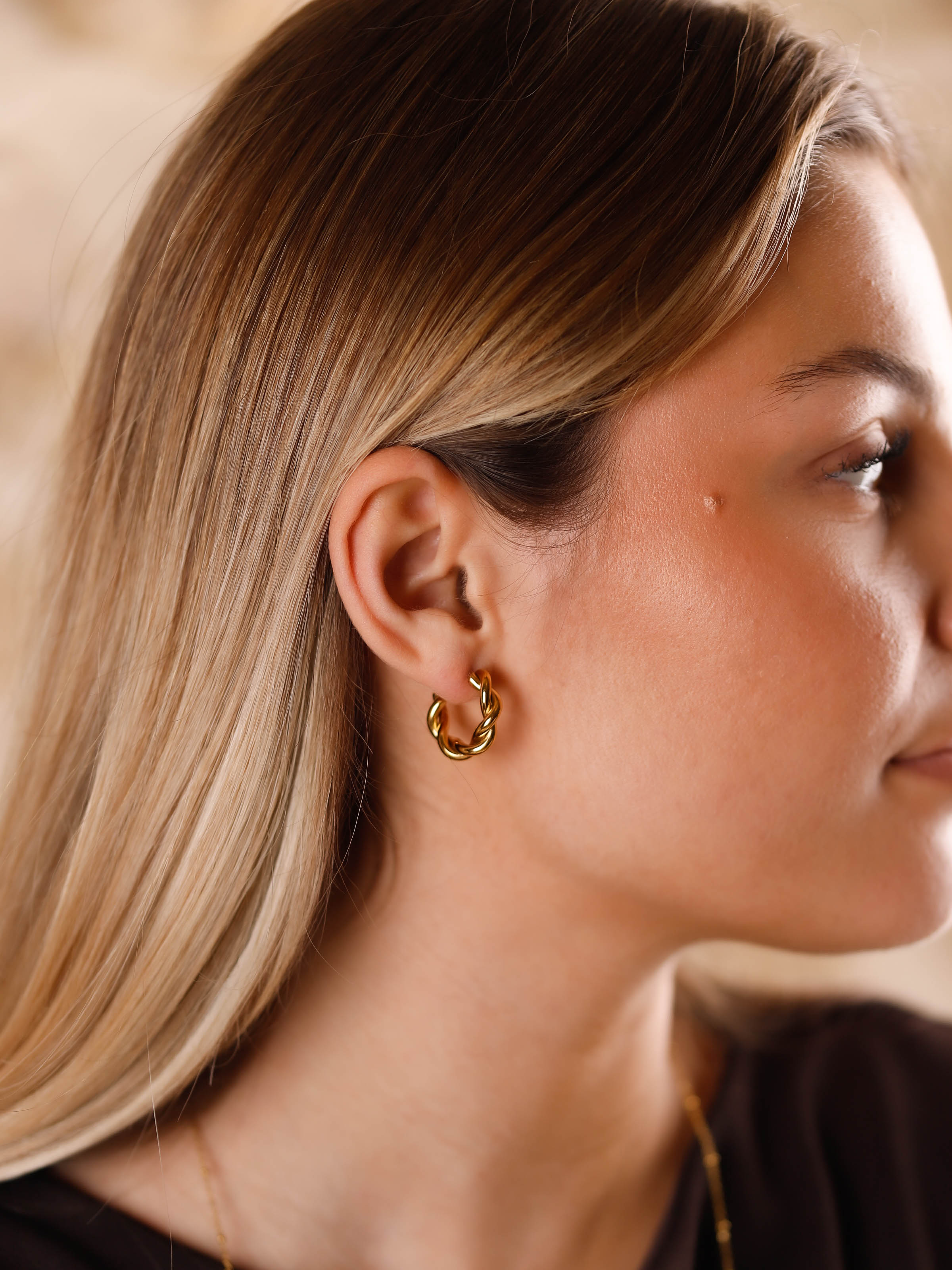 boucles d'oreilles créoles tressées en acier inoxydable pour femme 