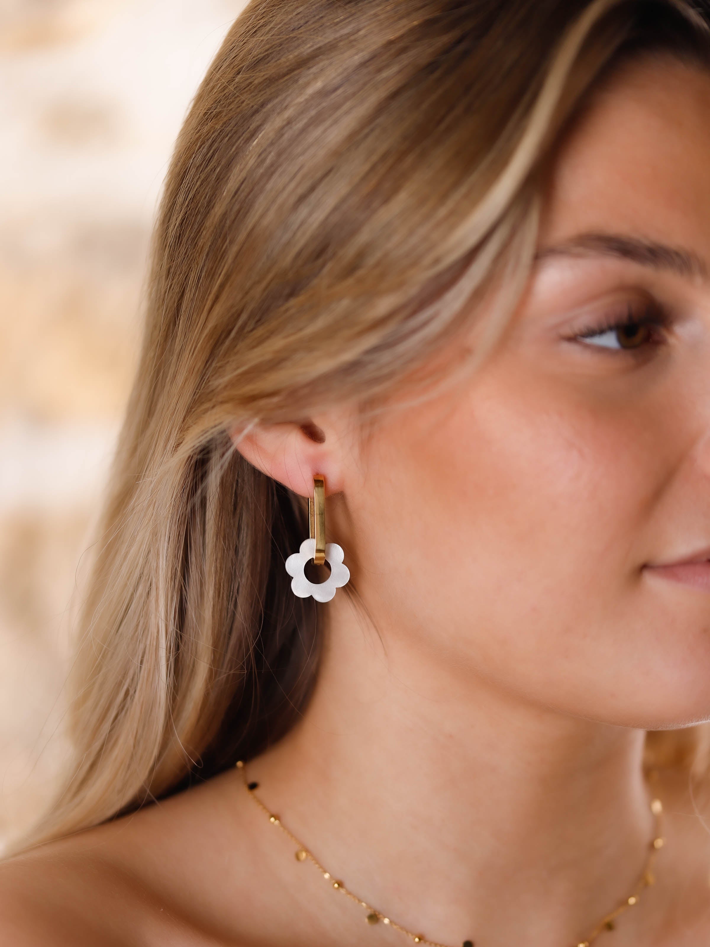 boucles d'oreilles fleurs. en acier inoxydable pour femme 