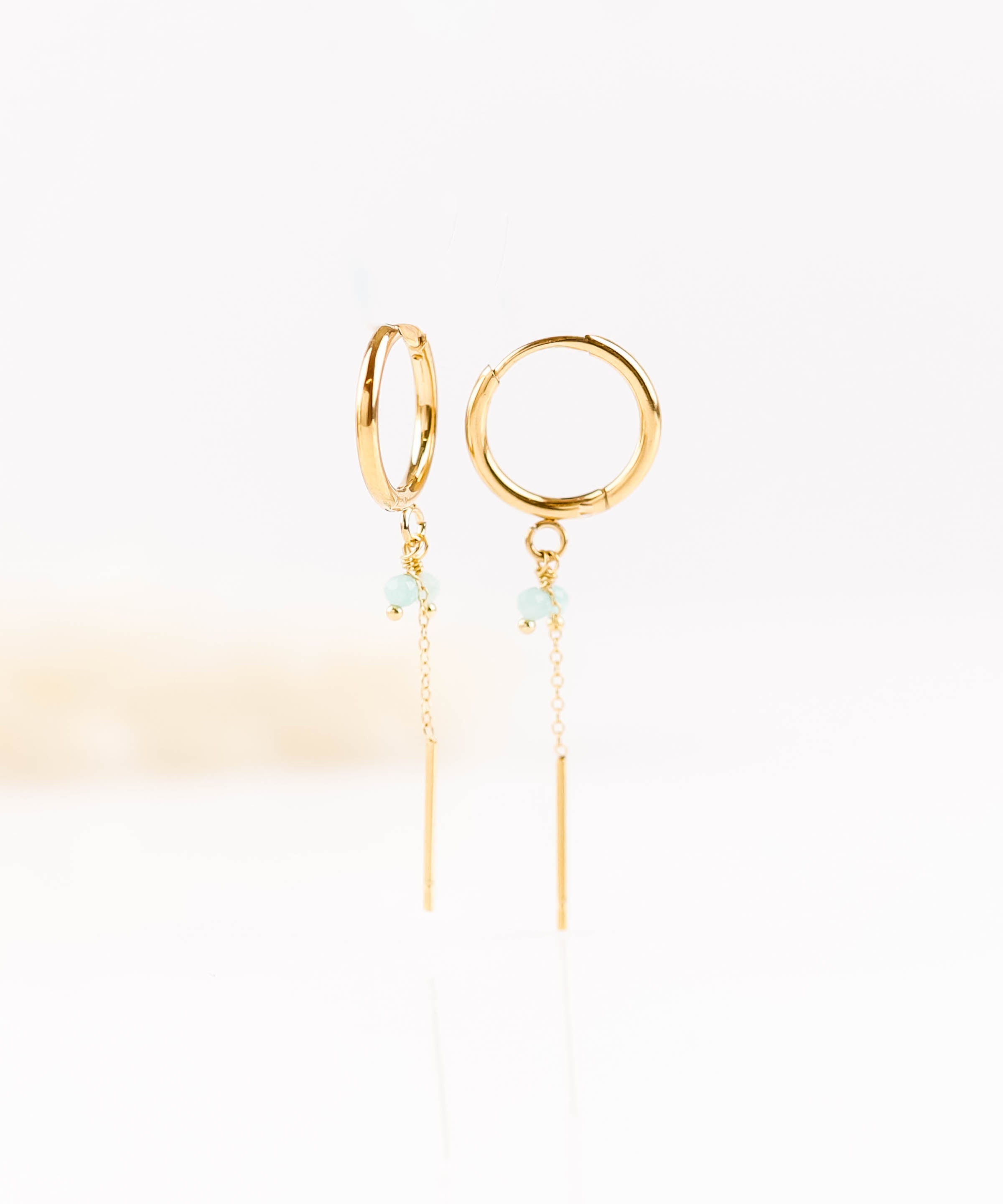 boucles d'oreilles créoles en acier inoxydable avec chaîne pour femme 