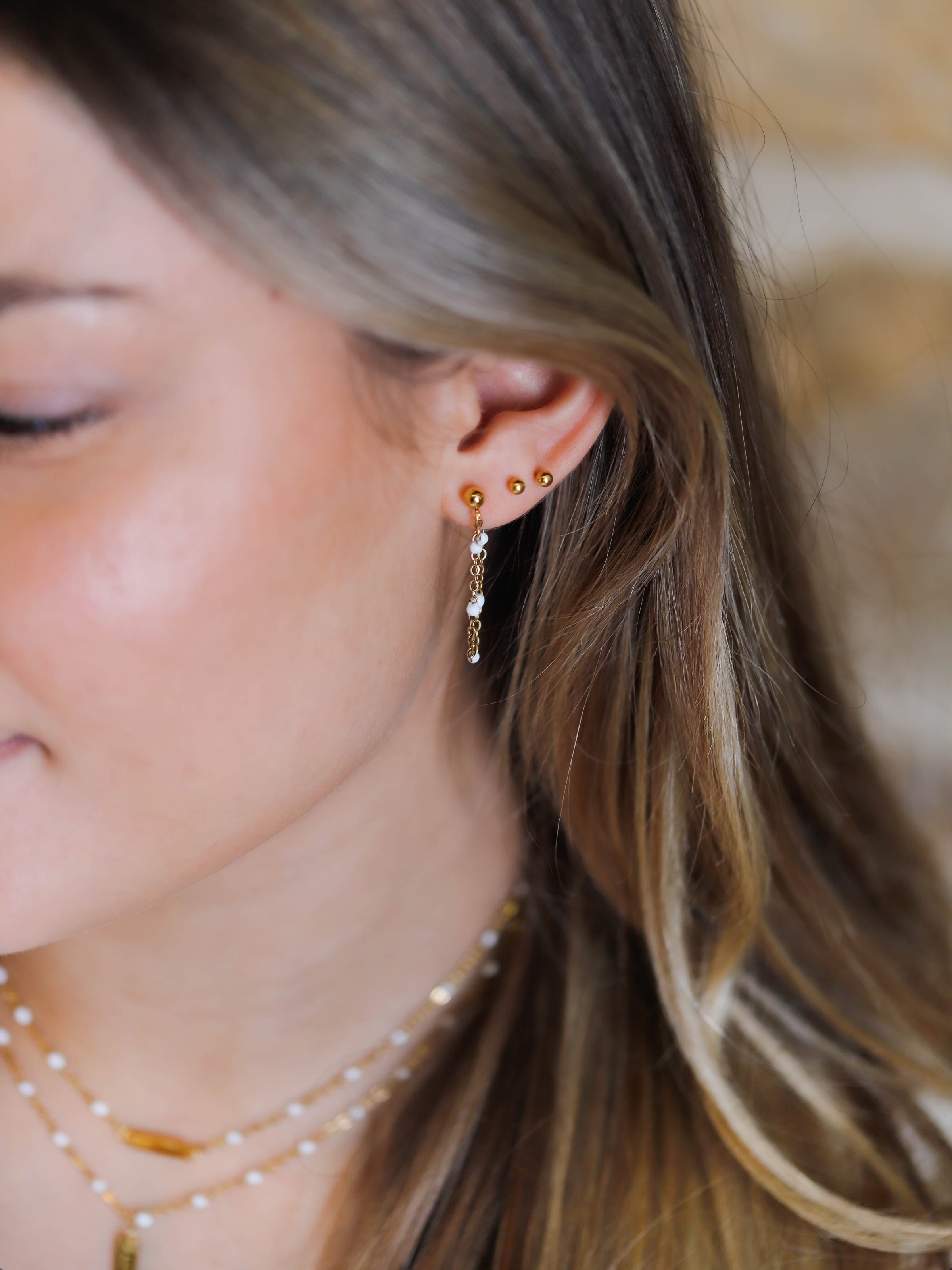 boucles d'oreilles chaîne en acier inoxydable et résine pour femme