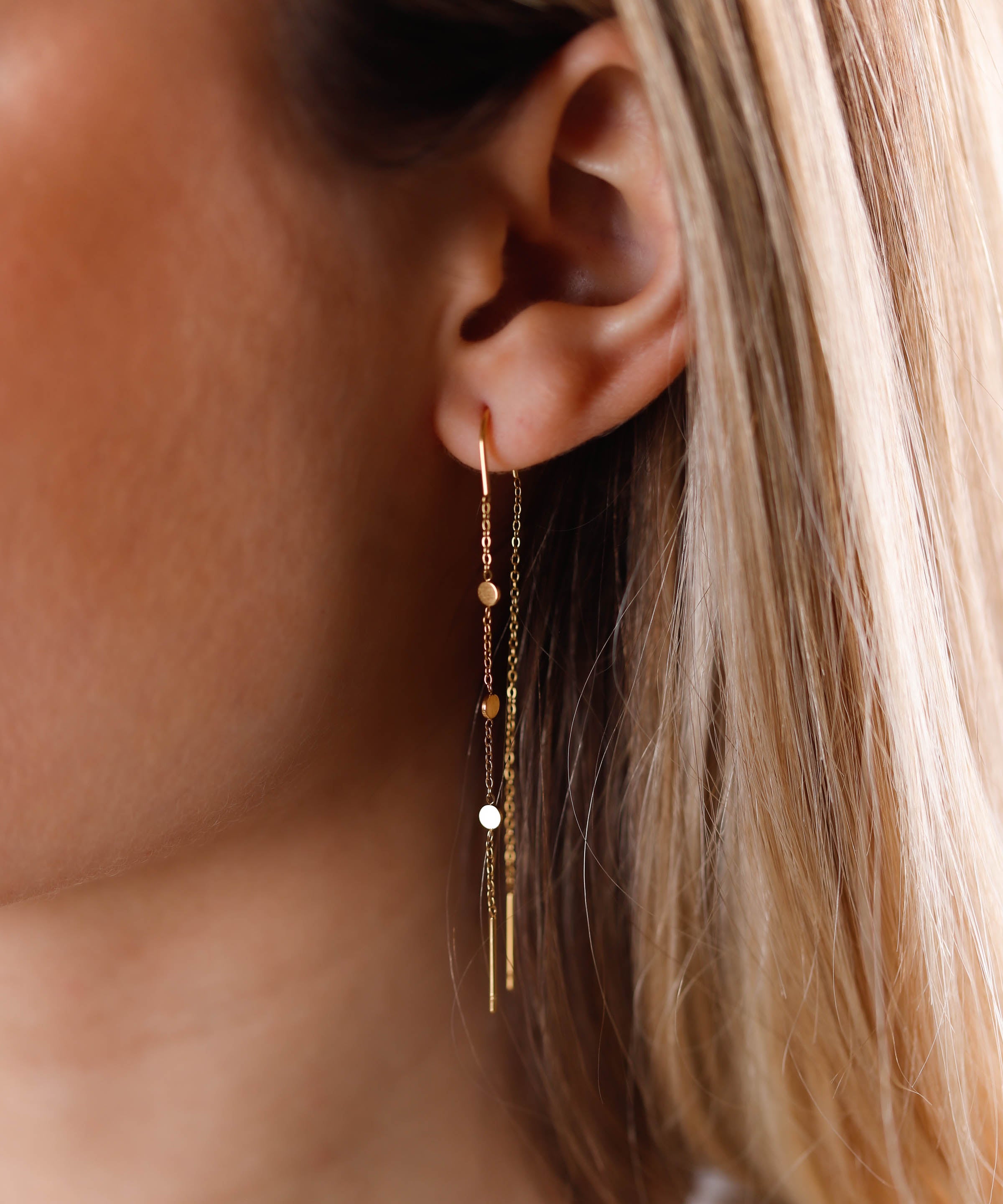 boucles d'oreilles chaînes fines et palets en acier inoxydable pour femme 
