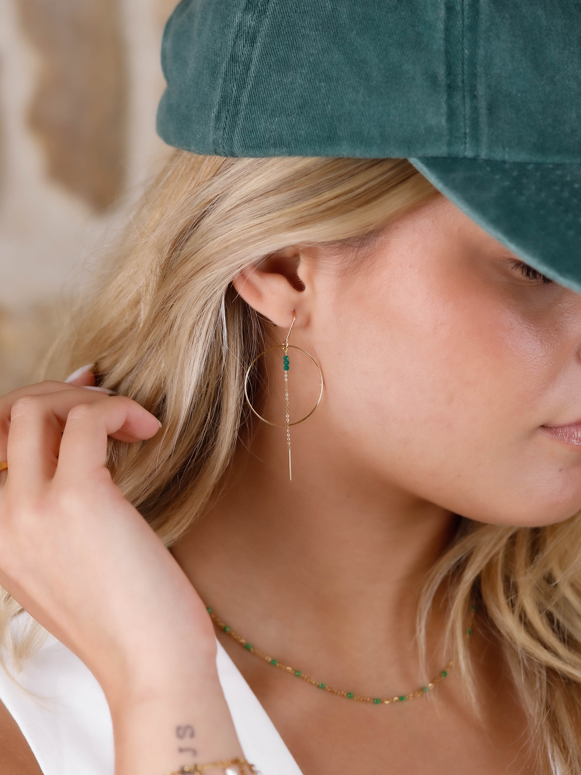 boucles d'oreilles créoles en acier inoxydable avec chaîne pour femme 