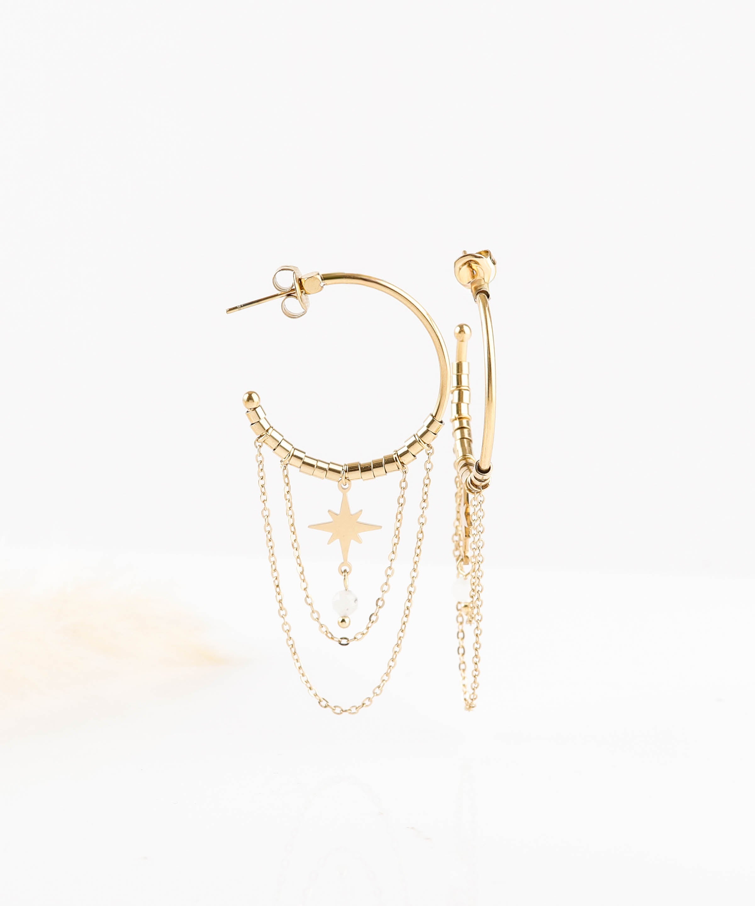 boucles d'oreilles créoles en acier inoxydable avec chaînes pour femme 