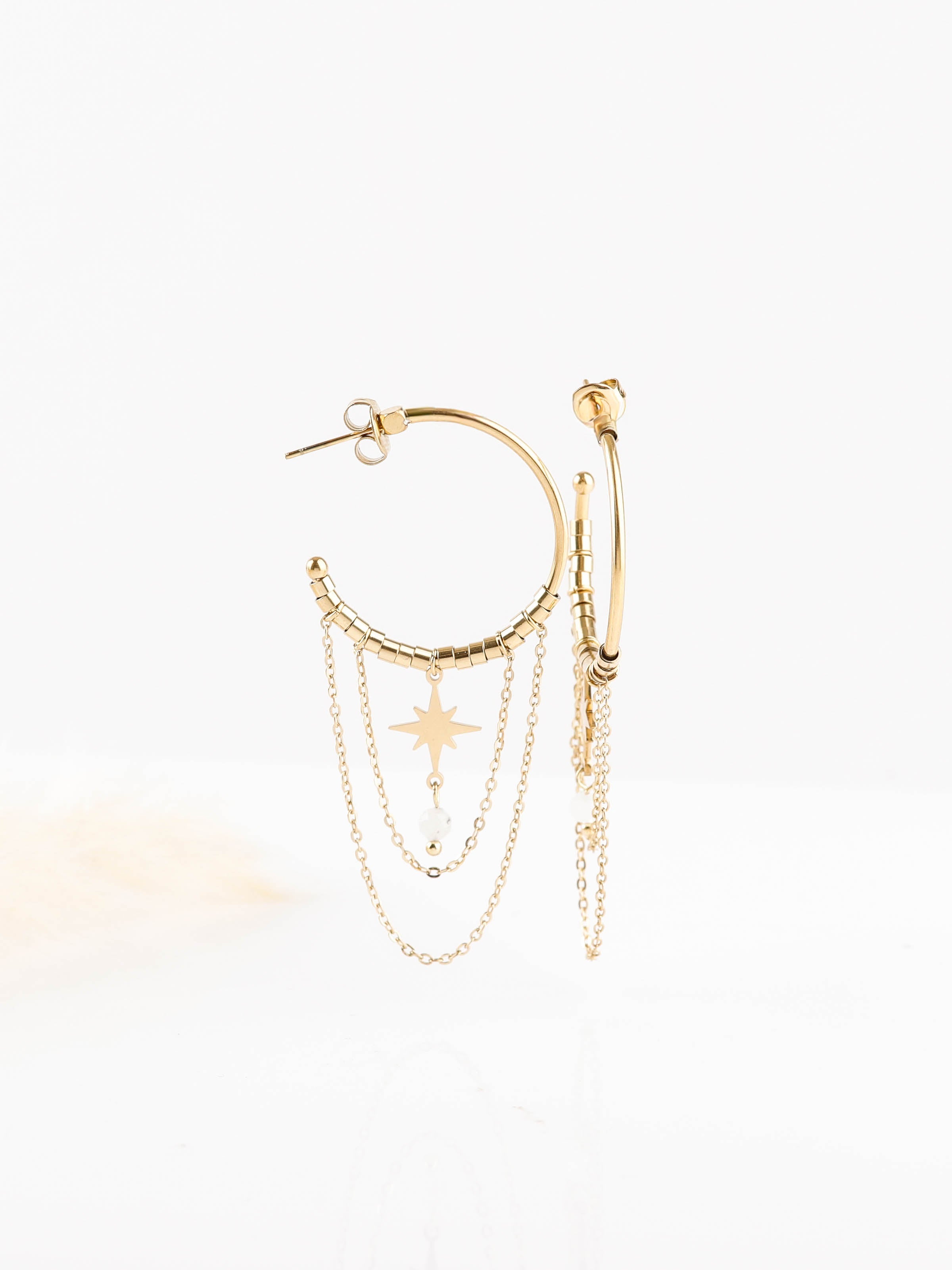 boucles d'oreilles créoles en acier inoxydable avec chaînes pour femme 