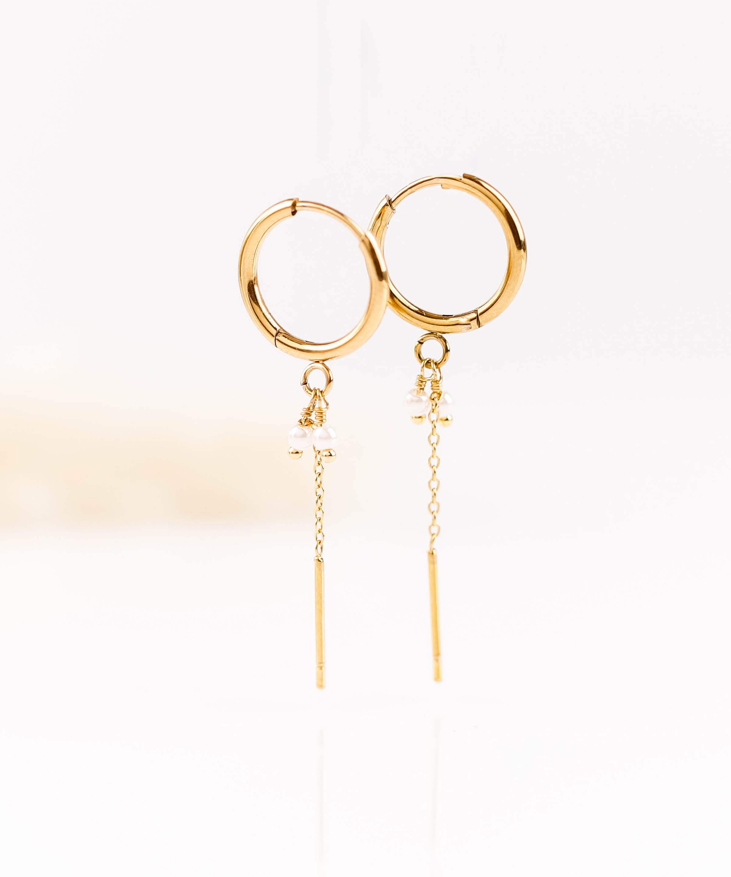 boucles d'oreilles créoles en acier inoxydable avec chaîne pour femme 
