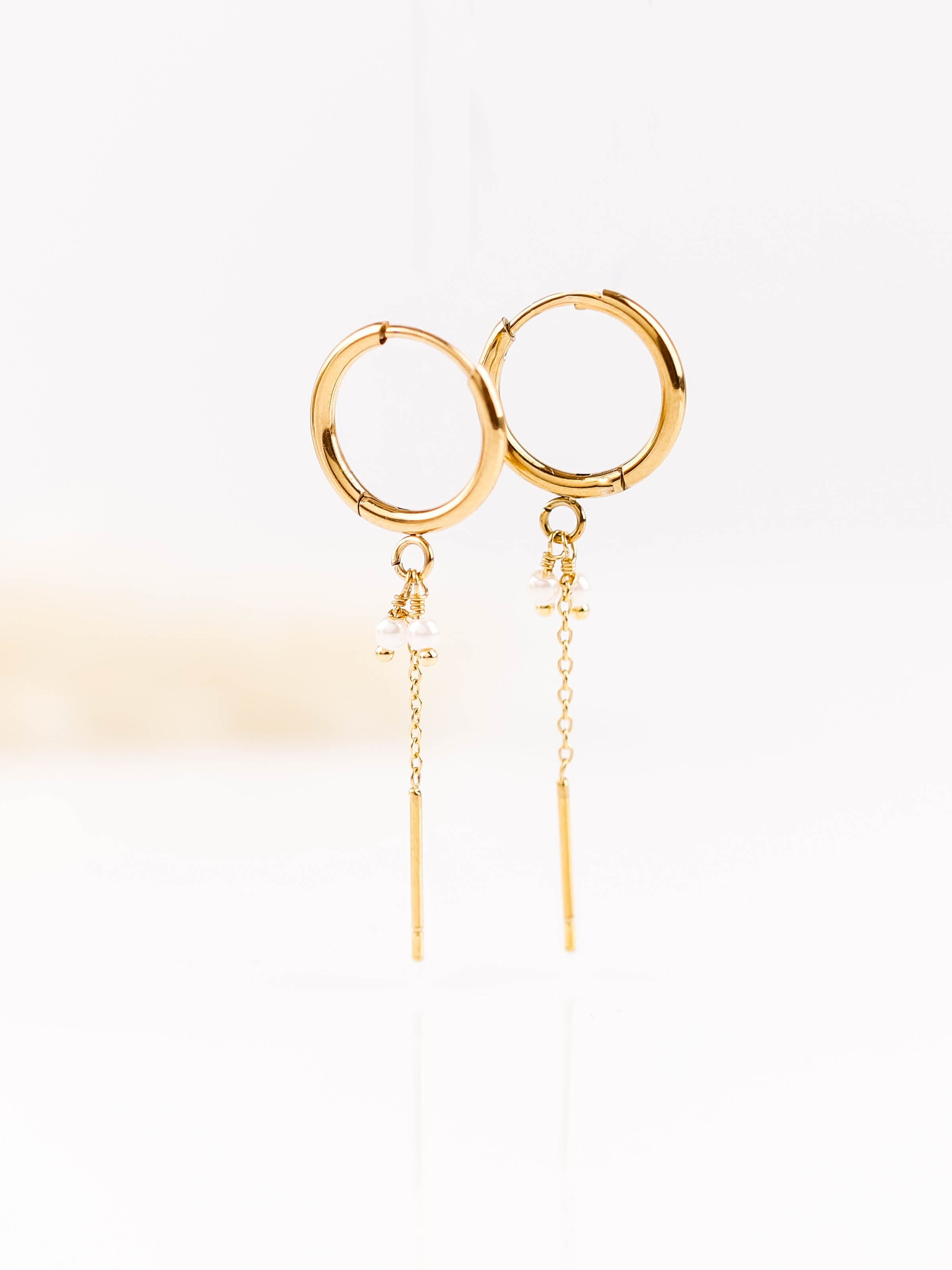 boucles d'oreilles créoles en acier inoxydable avec chaîne pour femme 