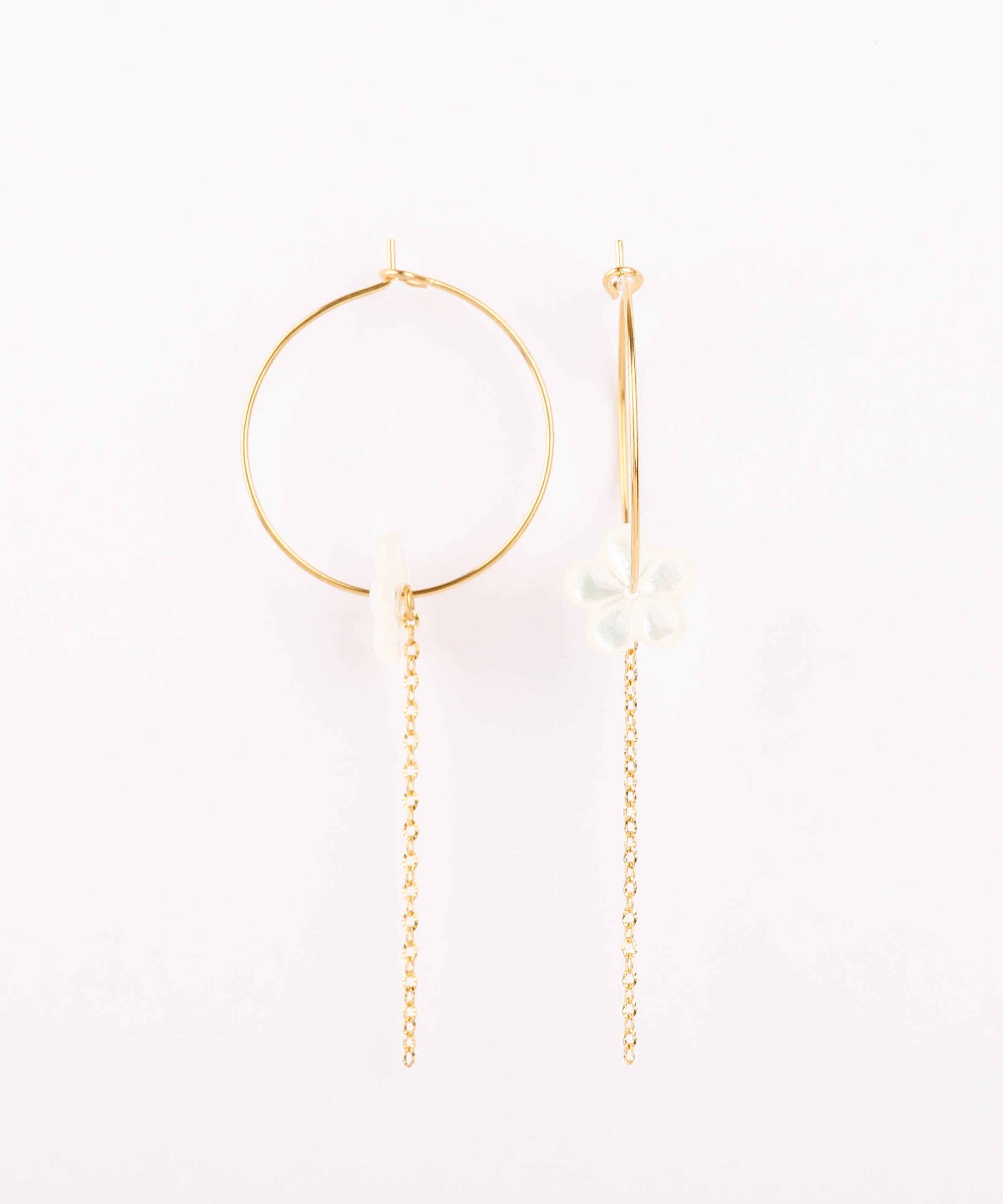 boucles d'oreilles créoles en acier inoxydable et nacre avec chaîne pour femme