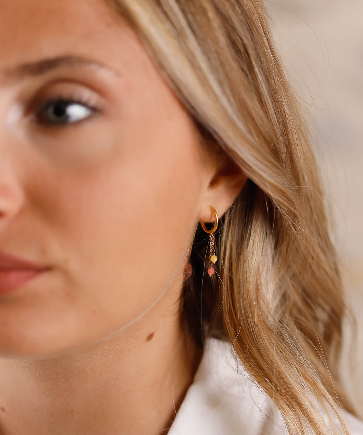 boucles d'oreilles en acier inoxydable et pierre naturelle pour femme