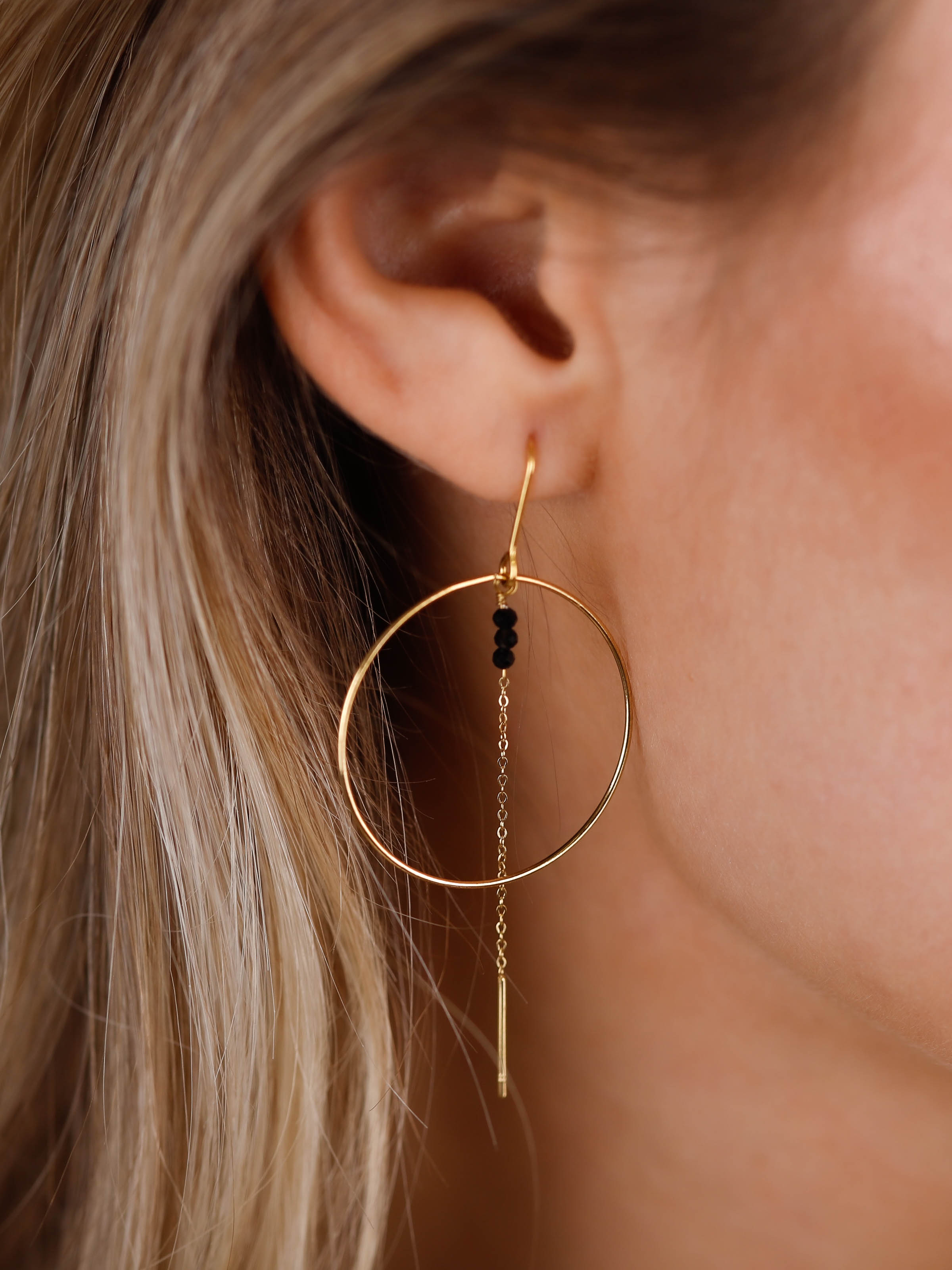 boucles d'oreilles créoles en acier inoxydable avec chaîne pour femme 