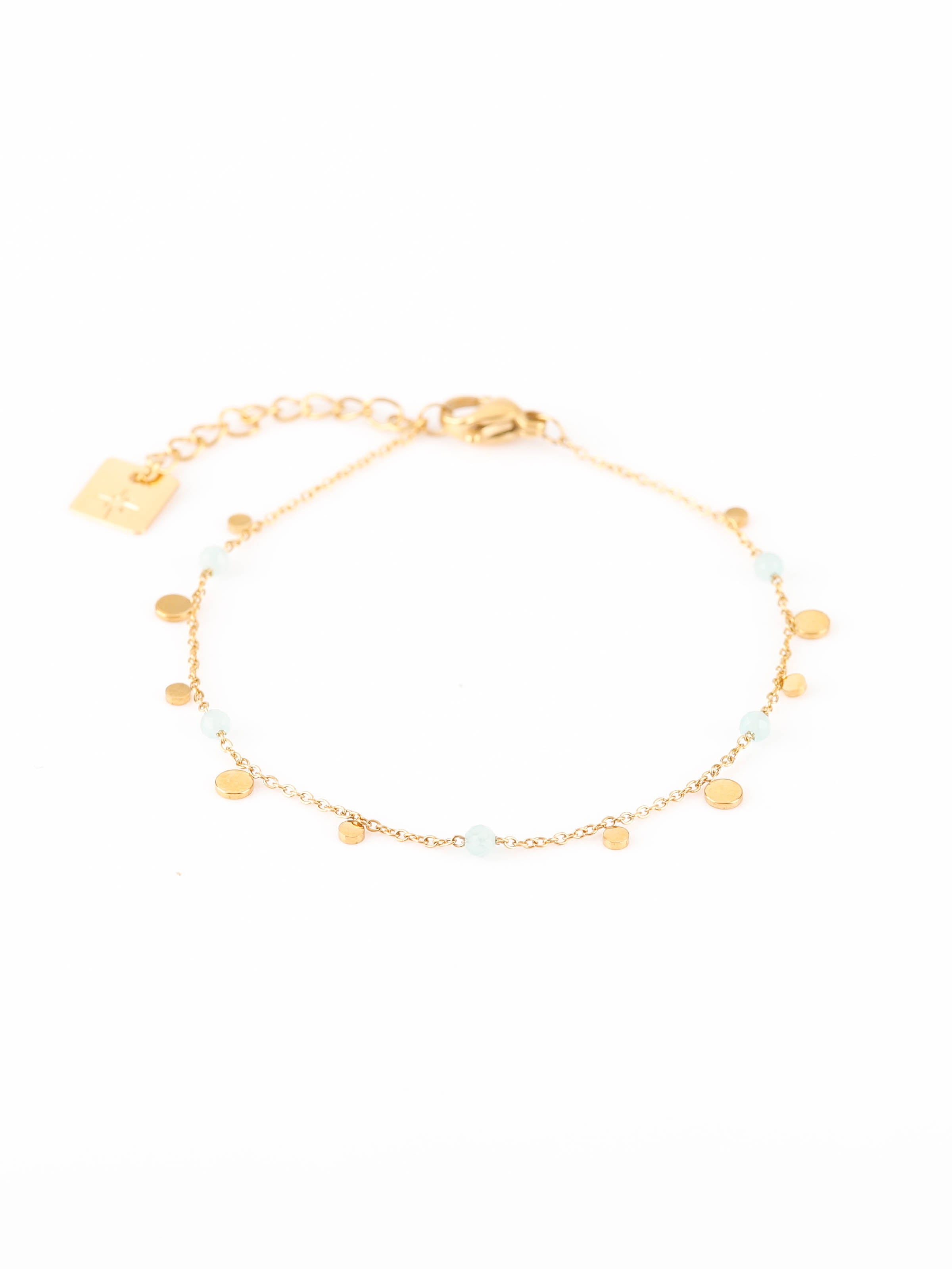 bracelet en acier inoxydable et amazonite avec palets pour femme 