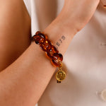 bracelet acier inoxydable et maillons marrons pour femme 