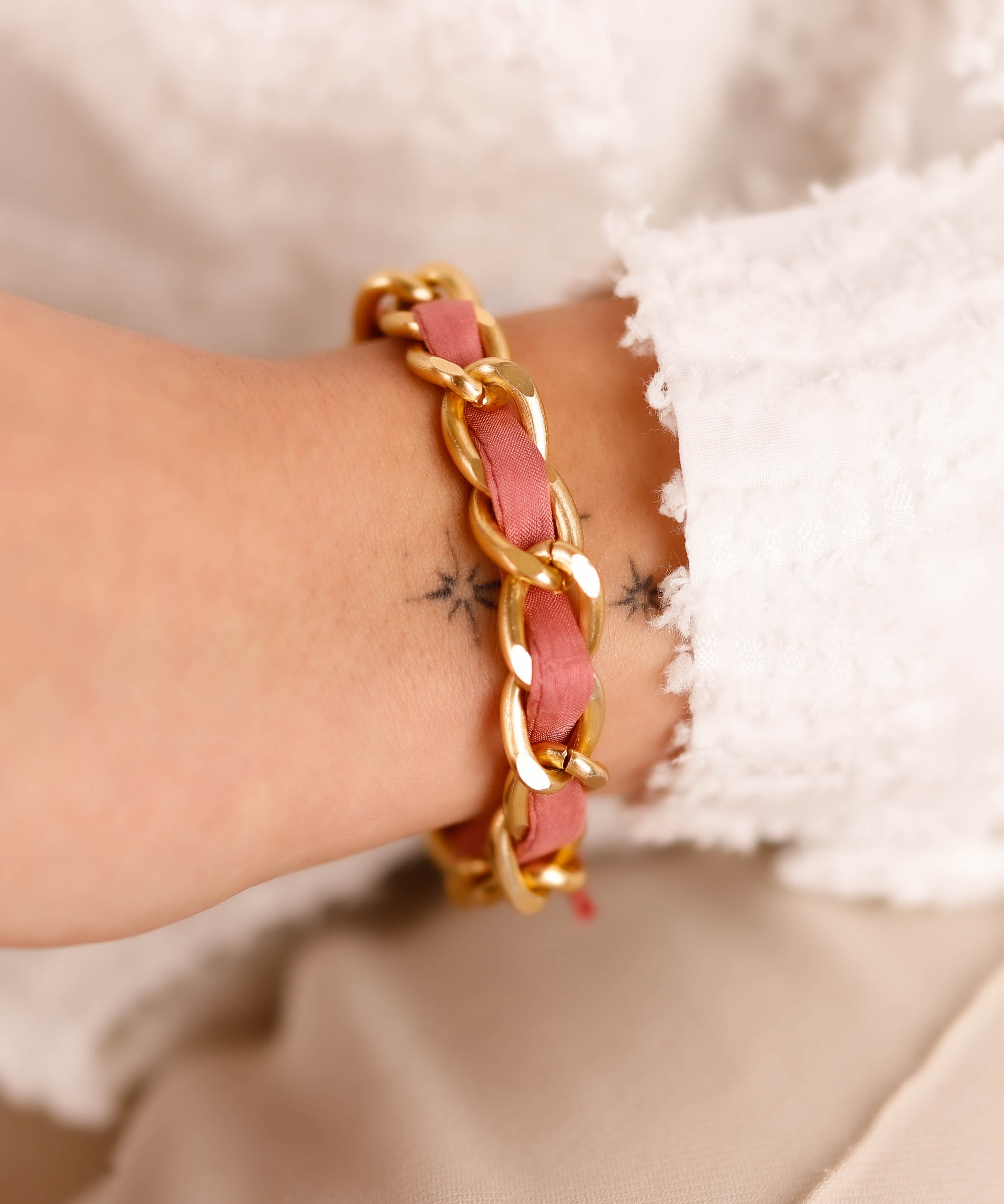 bracelet en acier inoxydable et cordon pour femme 