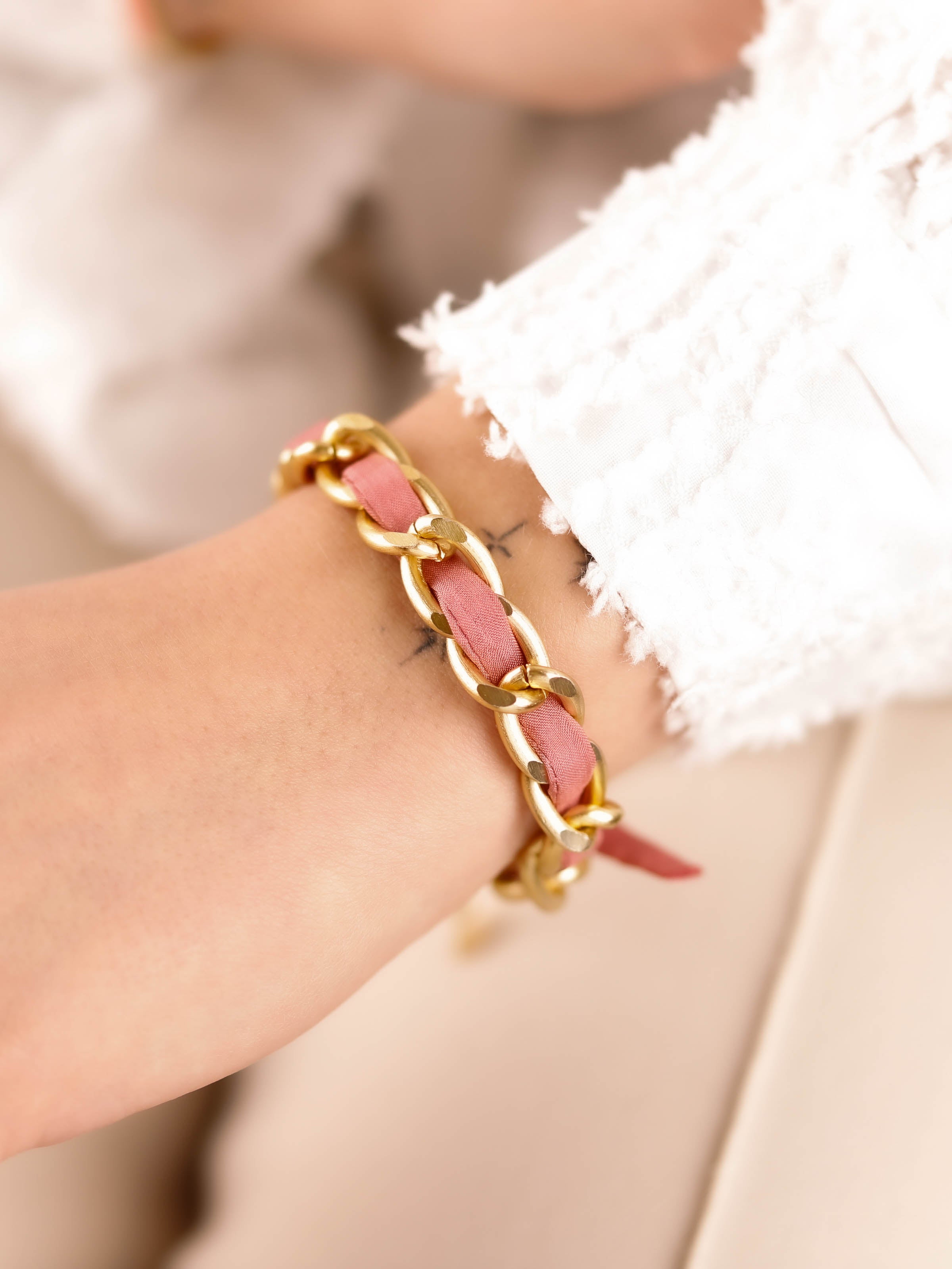 bracelet en acier inoxydable et cordon pour femme