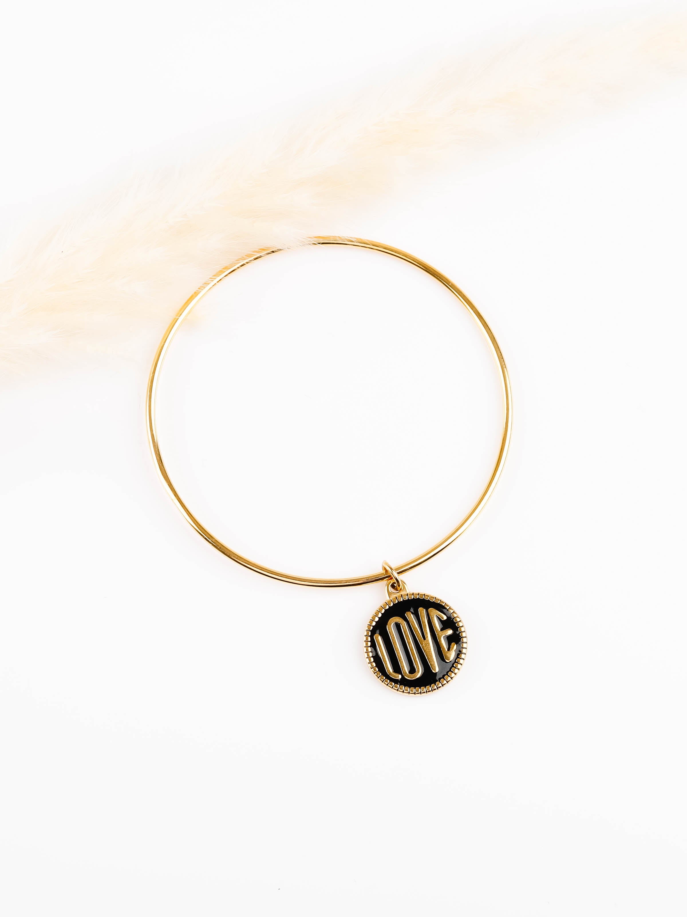 bracelet jonc en acier inoxydable avec breloque pour femme 