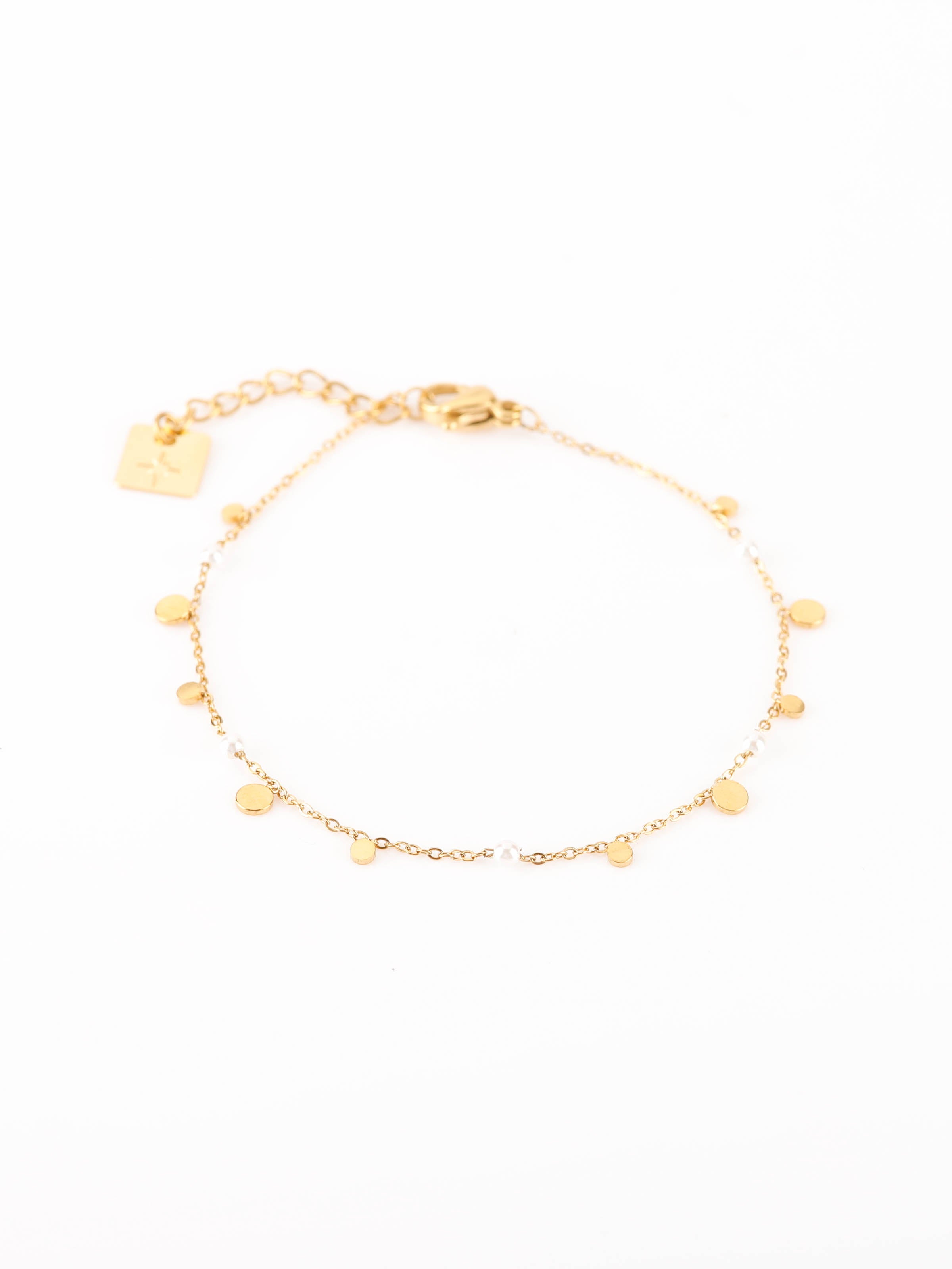 bracelet en acier inoxydable et nacre avec palet pour femme 