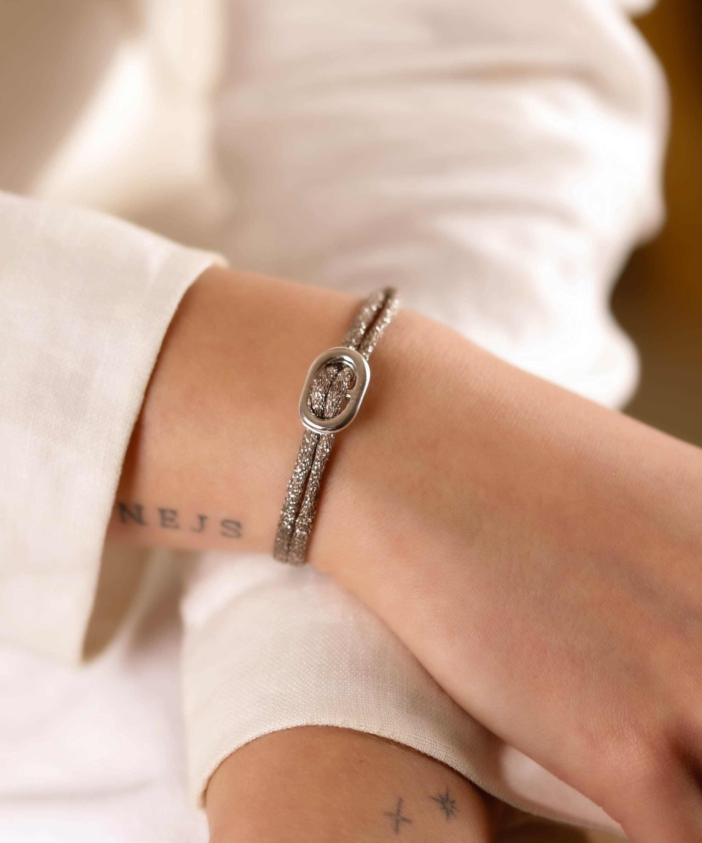 bracelet cordon et maille en argent 925 pour femme 