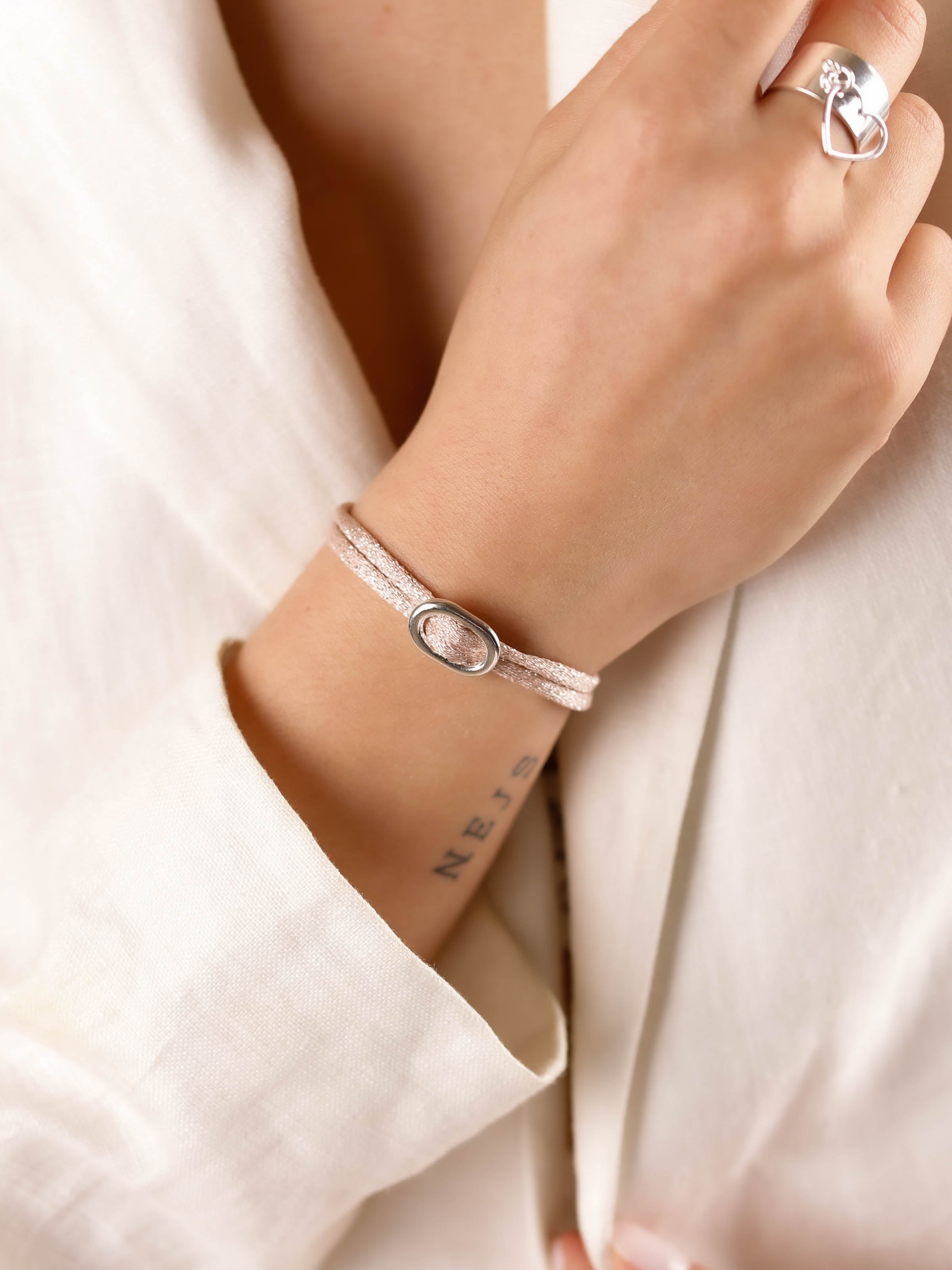 bracelet cordon et maille en argent 925 pour femme 