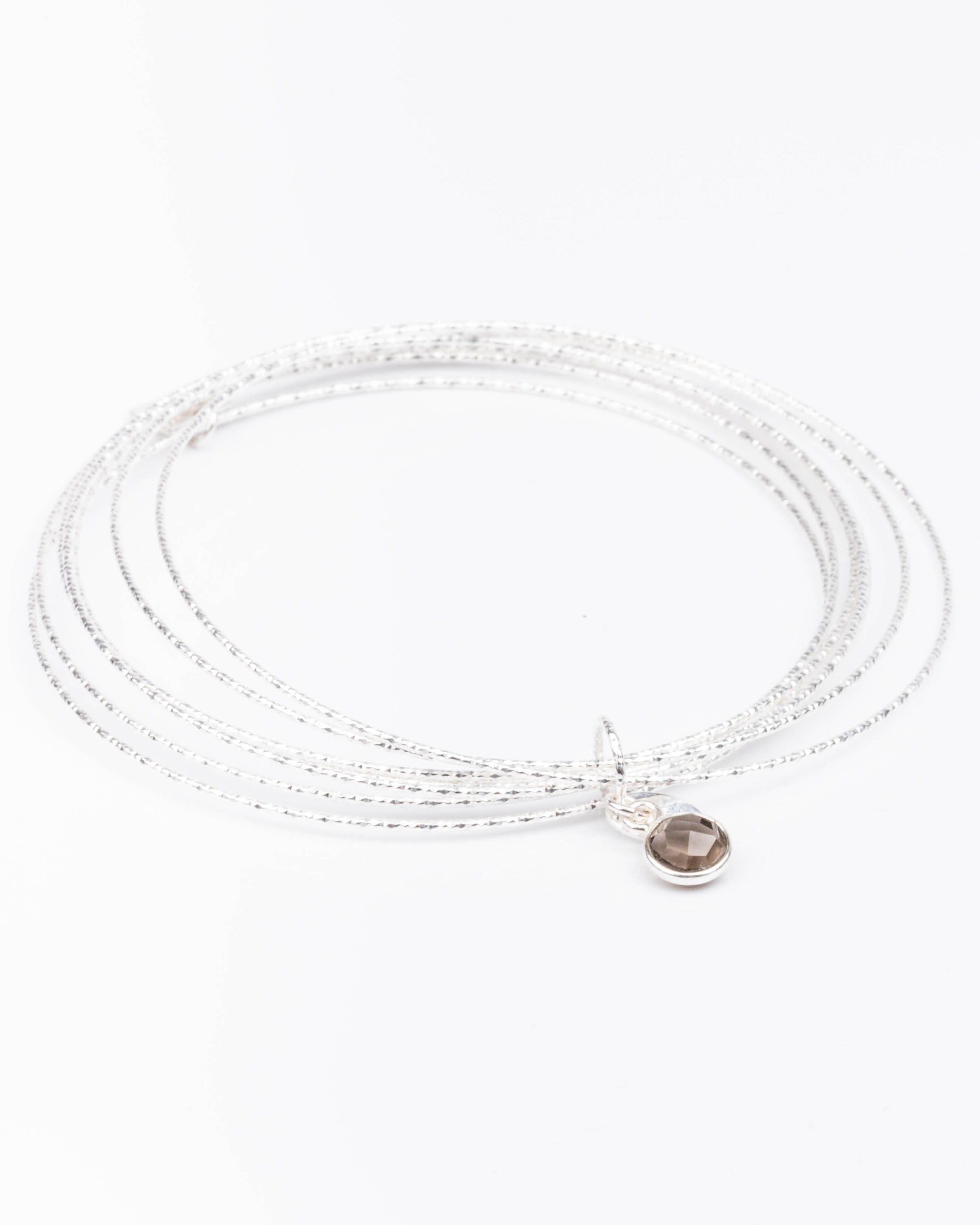 bracelet jonc en argent 925 et quartz fumé pour femme 