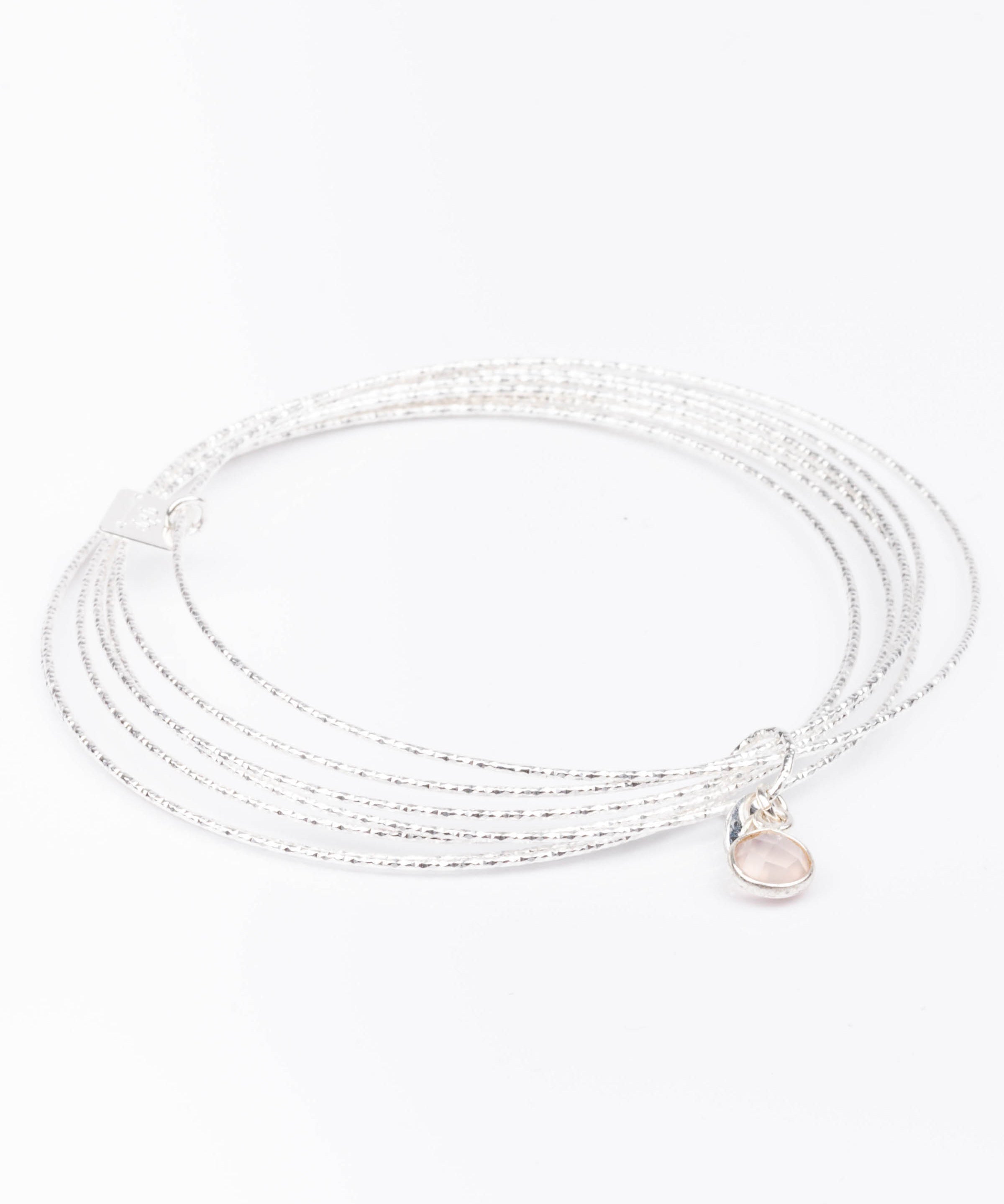 bracelet jonc en argent 925 et quartz rose pour femme 