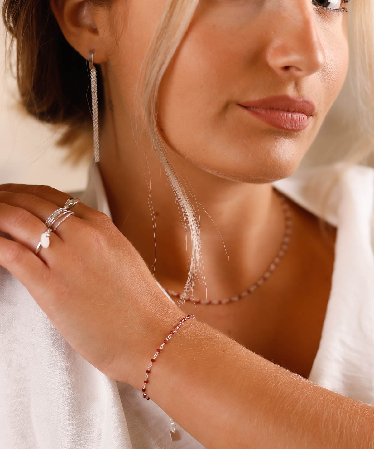 bracelet en argent 925 et grenat pour femme 
