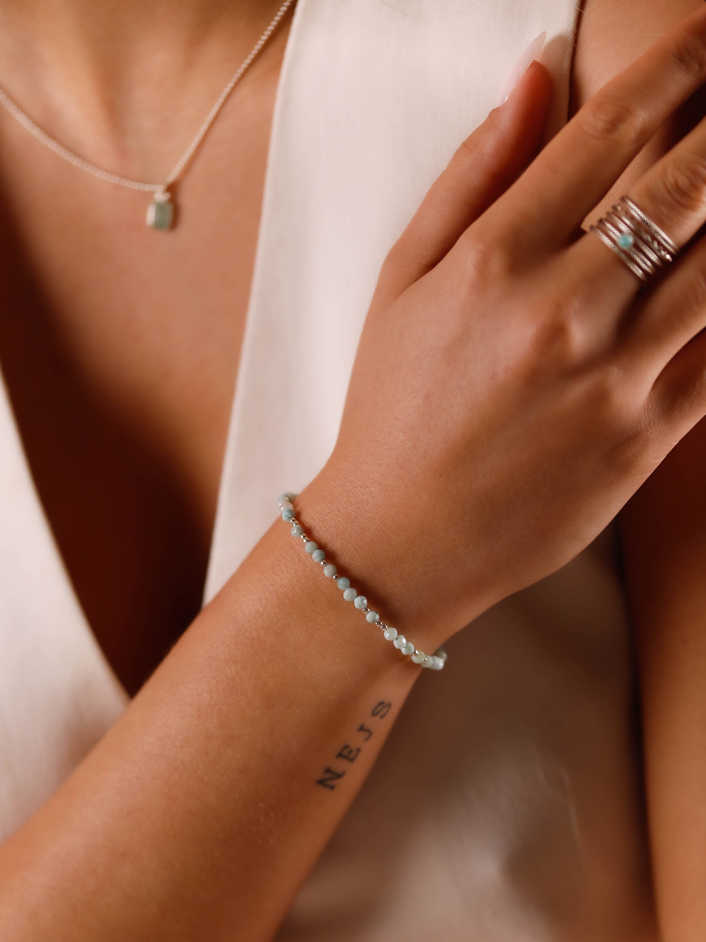 bracelet perle en 925 et larimar pour femme 