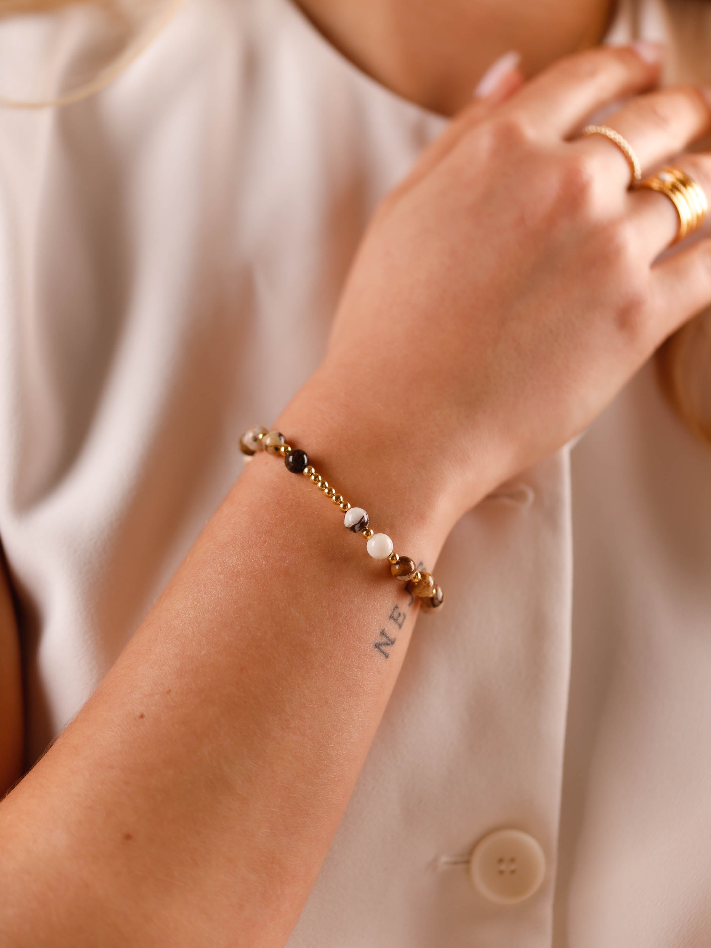 bracelet en pierre de jaspe et plaqué or pour femme 