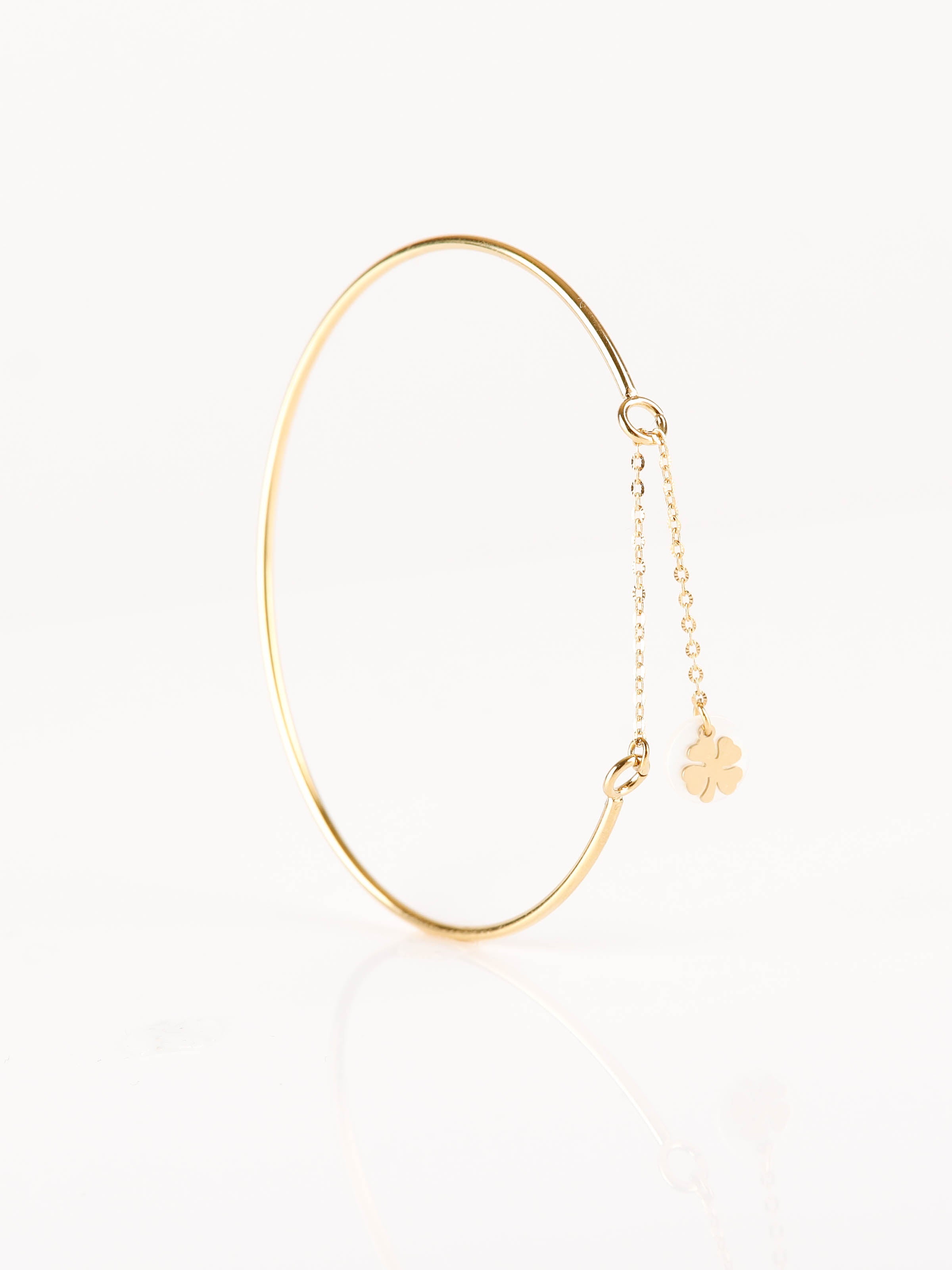 bracelet jonc en acier inoxydable et trèfle pour femme 