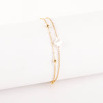 bracelet double chaînes en acier inoxydable et nacre pour femme 
