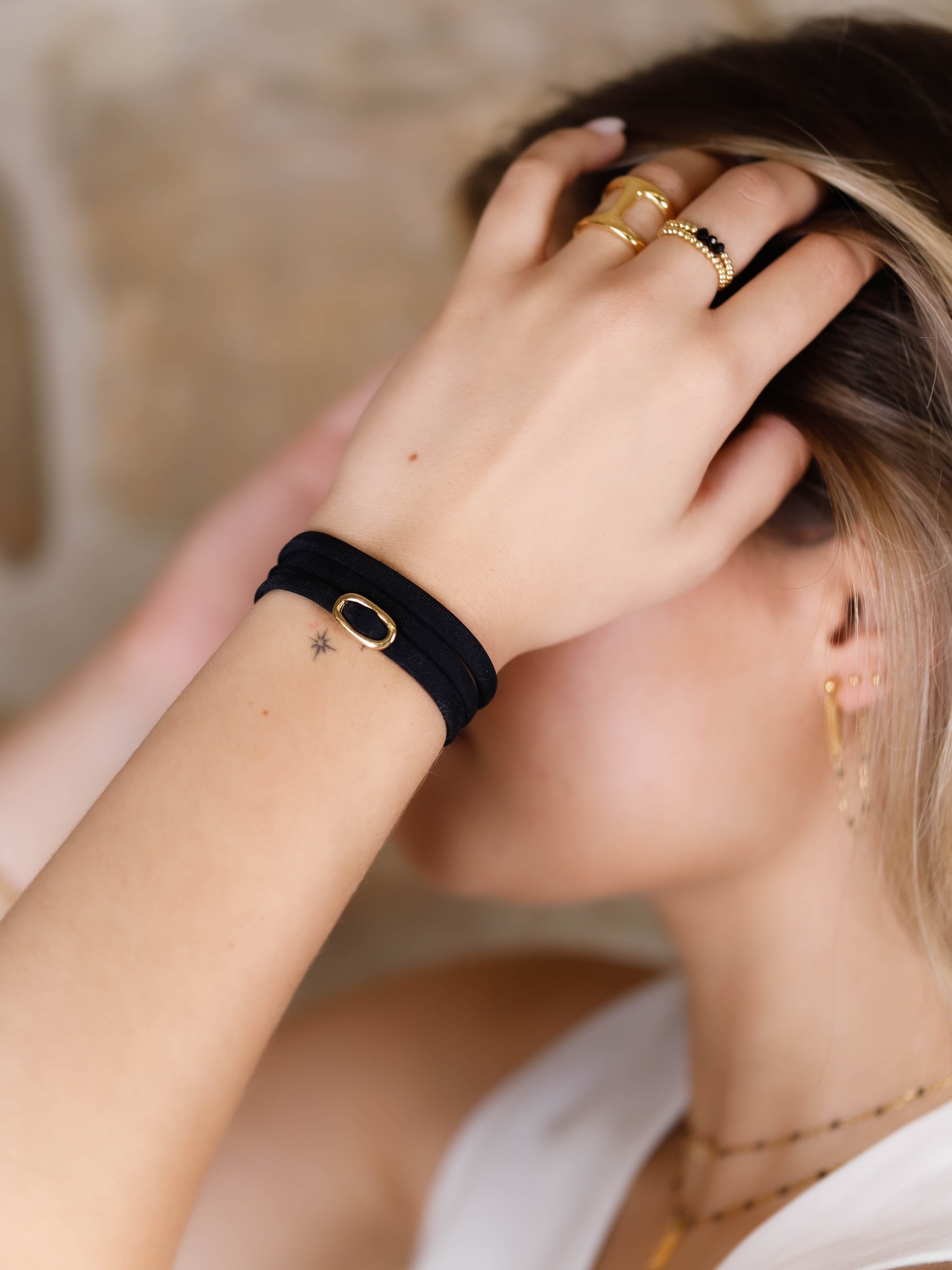 bracelet cordon et maille en plaqué or pour femme 
