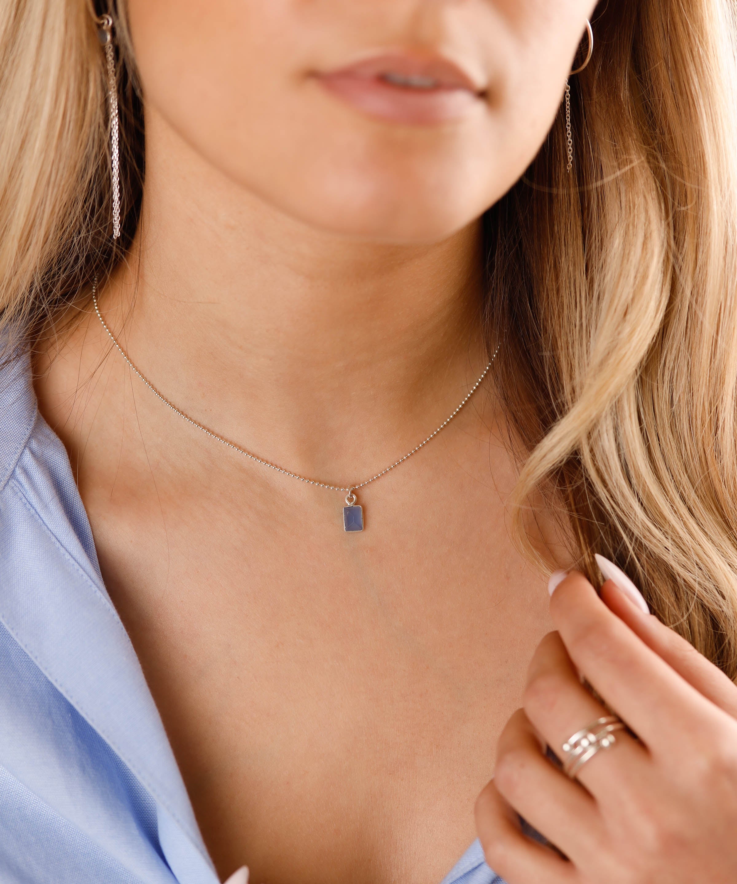 collier en argent 925 et onyx bleu pour femme