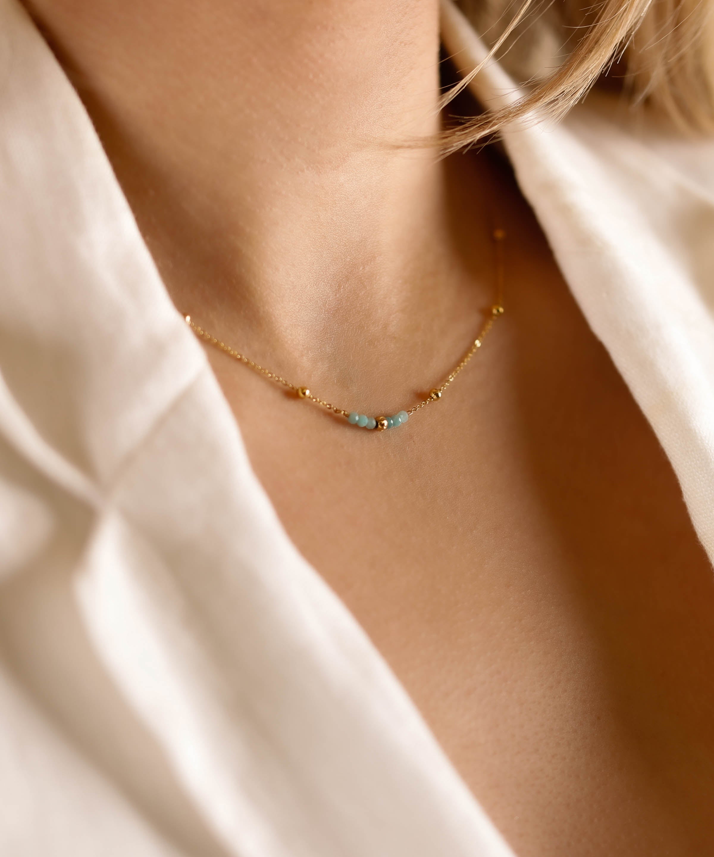 collier en acier inoxydable et amazonite pour femme 