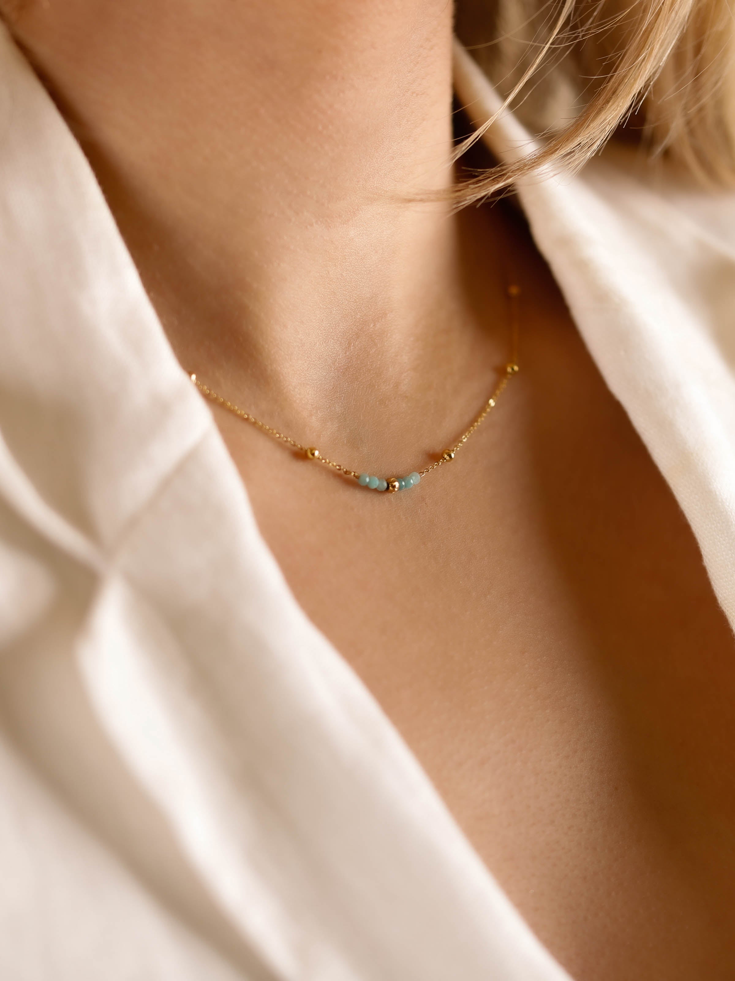 collier en acier inoxydable et amazonite pour femme 