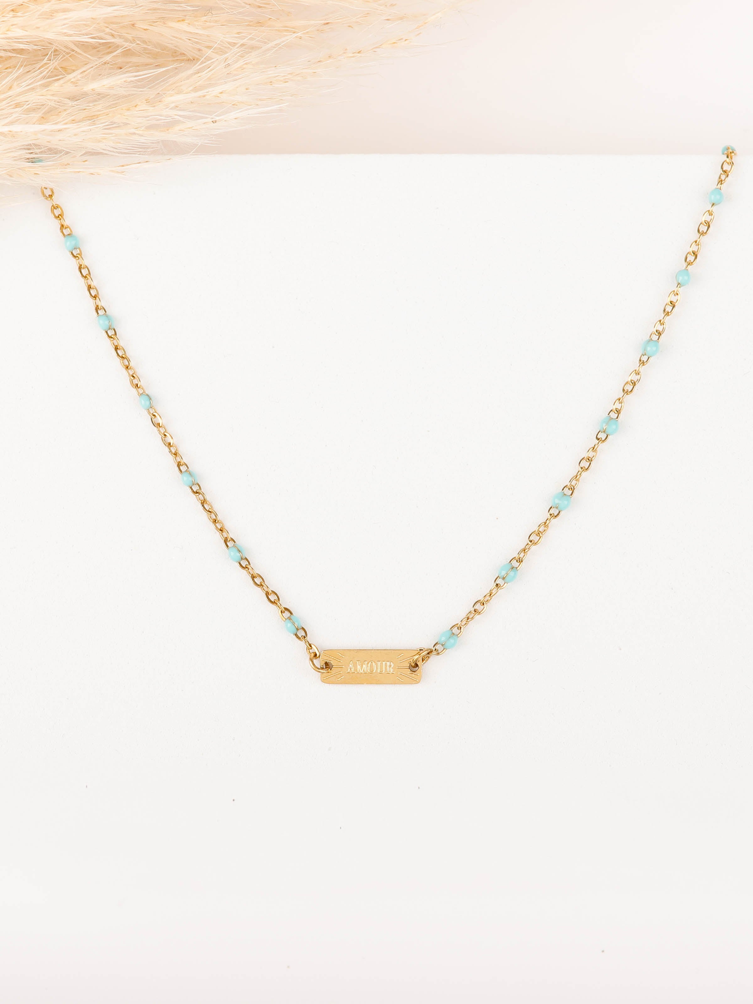 collier en acier inoxydable et résine pour femme 