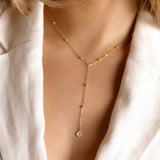 collier sautoir en acier inoxydable et nacre pour femme 