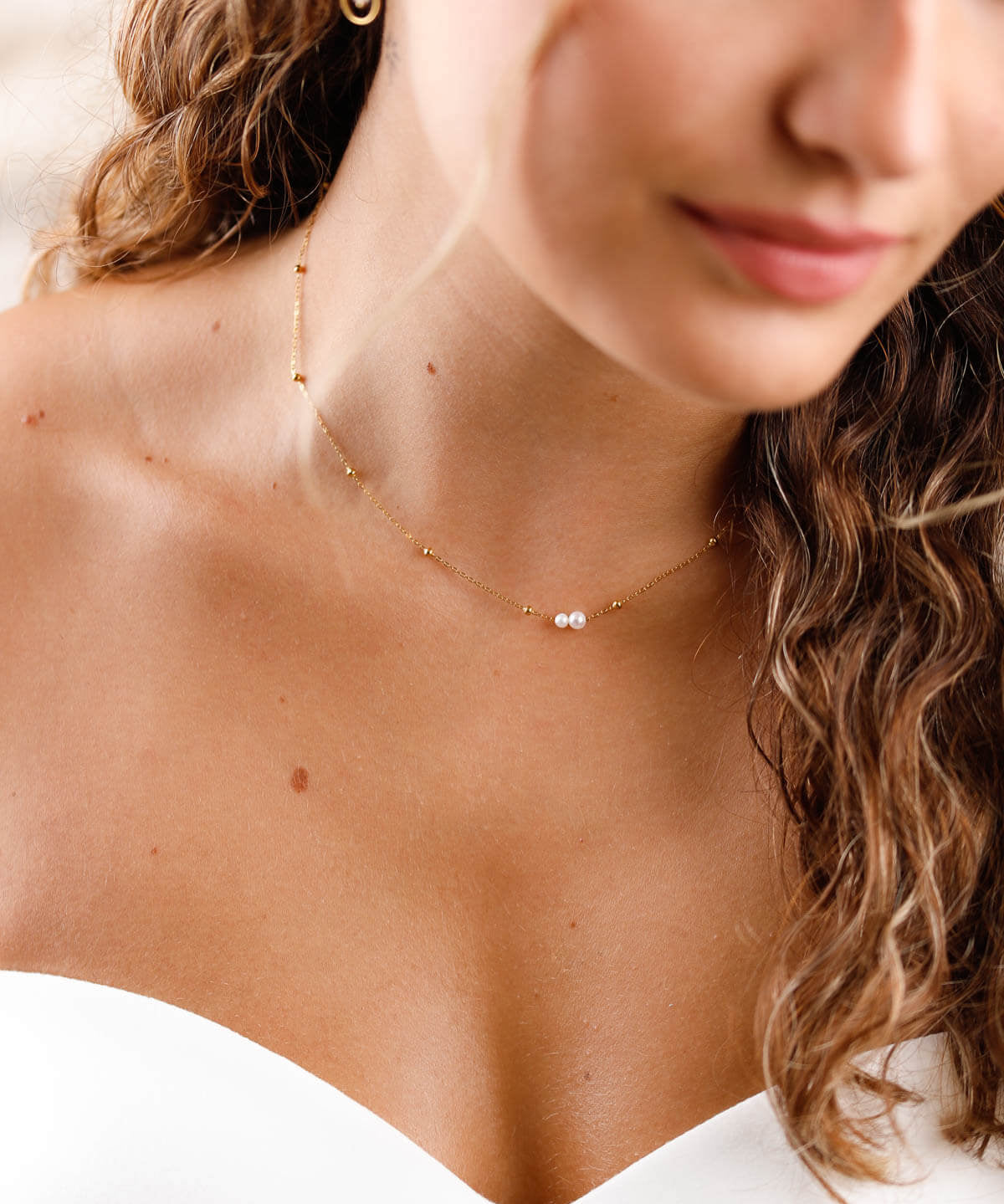 collier en acier inoxydable et perle d'eau douce pour femme 