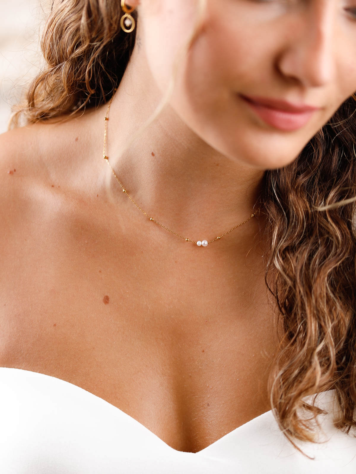 collier en acier inoxydable et perle d'eau douce pour femme 
