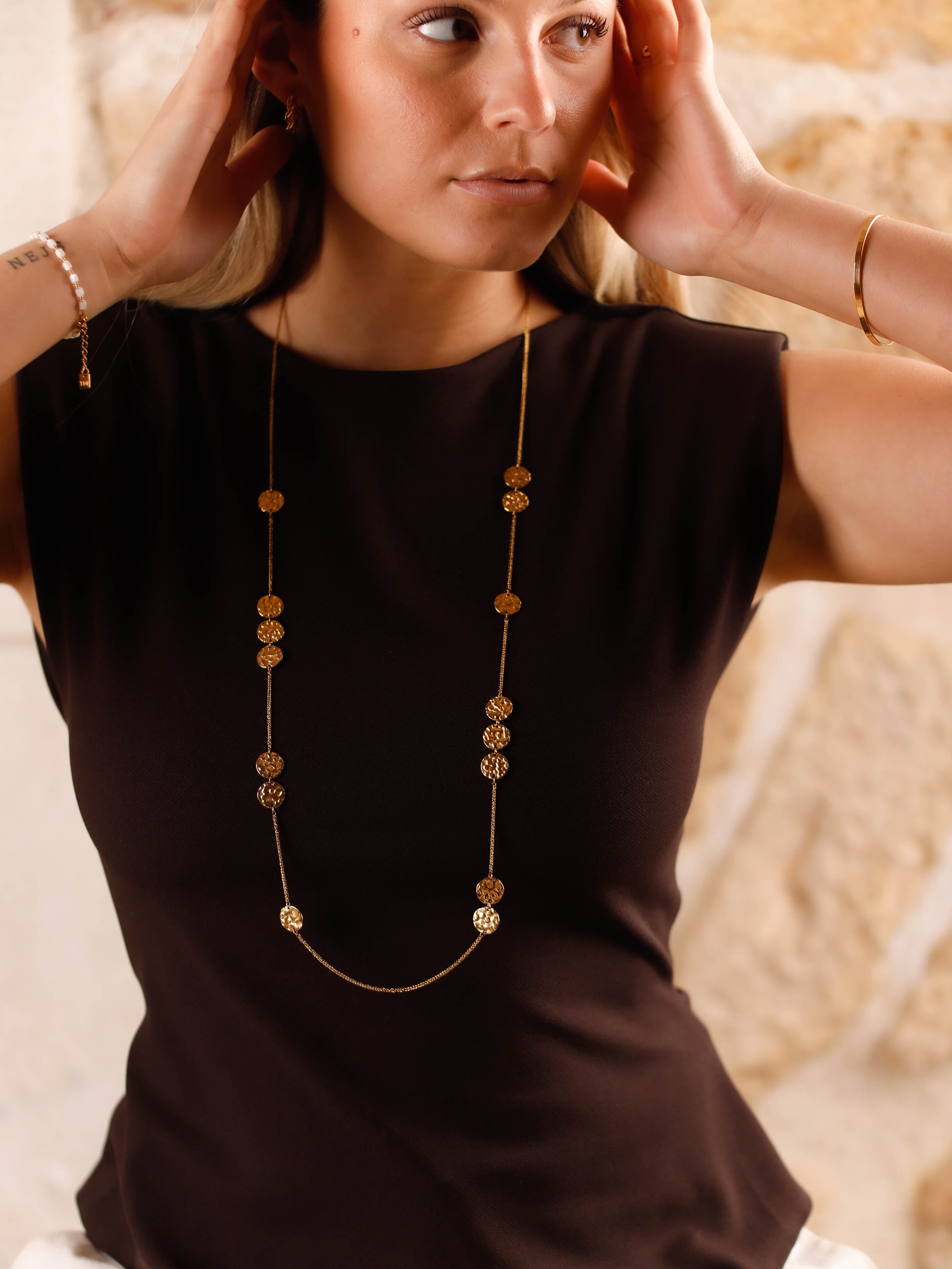 collier sautoir en acier inoxydable pour femme 
