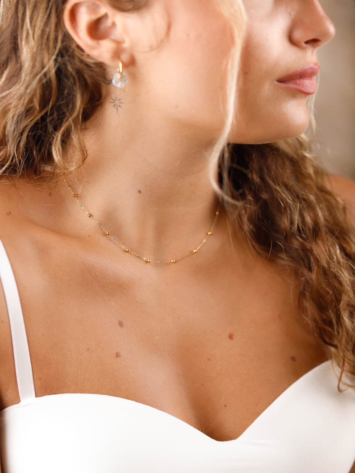 collier en chaîne boule de couleur en acier inoxydable pour femme 