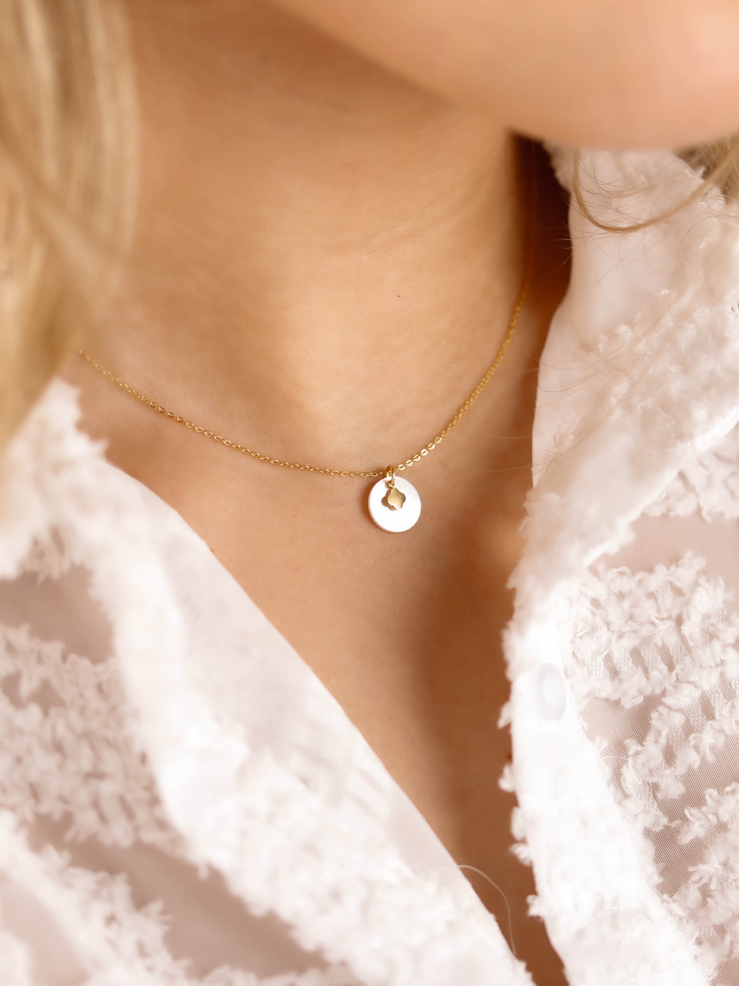 collier en acier inoxydable et nacre pour femme 