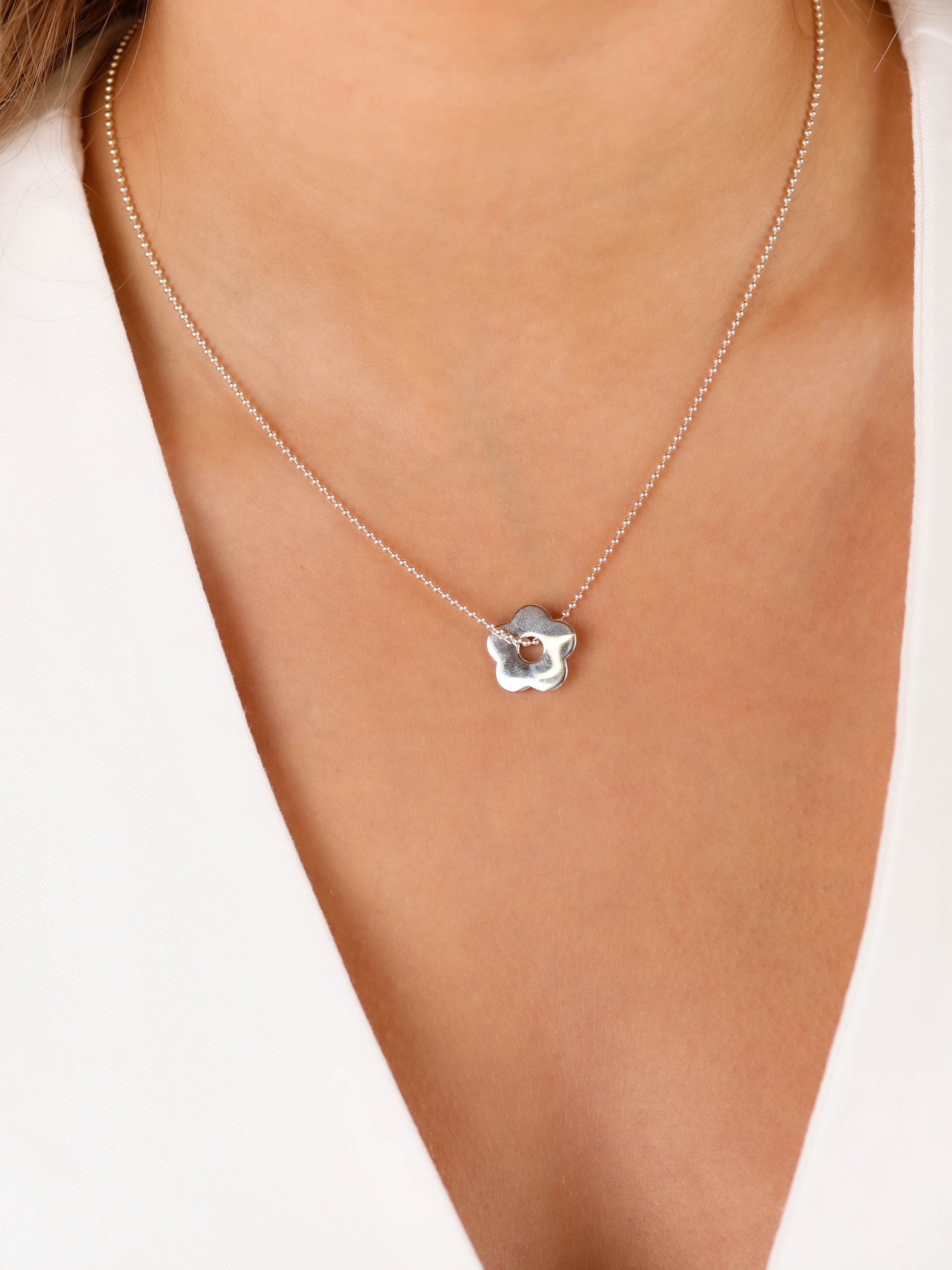 collier fleur en argent 925 pour femme